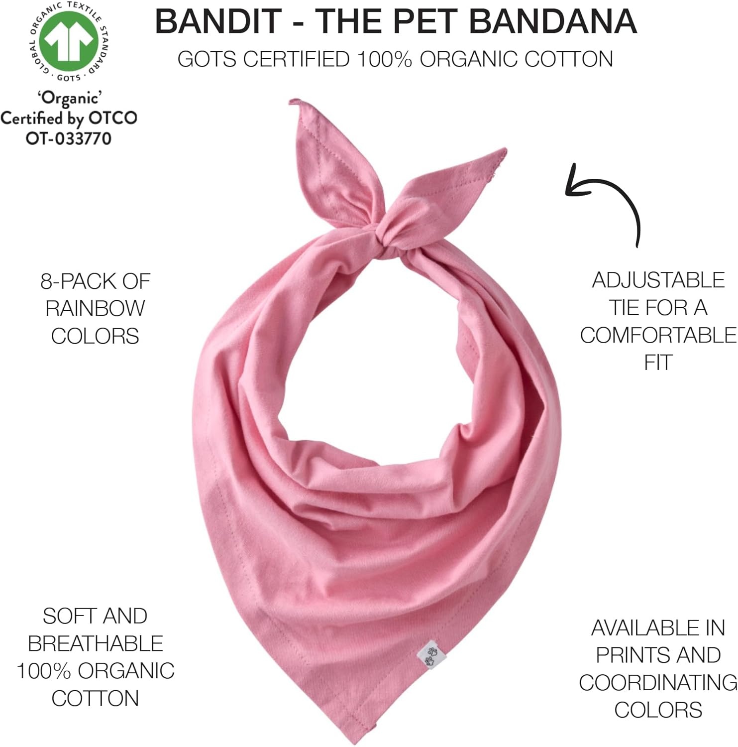 image:imagePet Passion Bandit THE PET Bandana 8 Pack 100 Organic Cotton Pet Bandanas Clothes for Small Medium Large Dogs Rainbow Pink XSmallSmallRainbow Pink