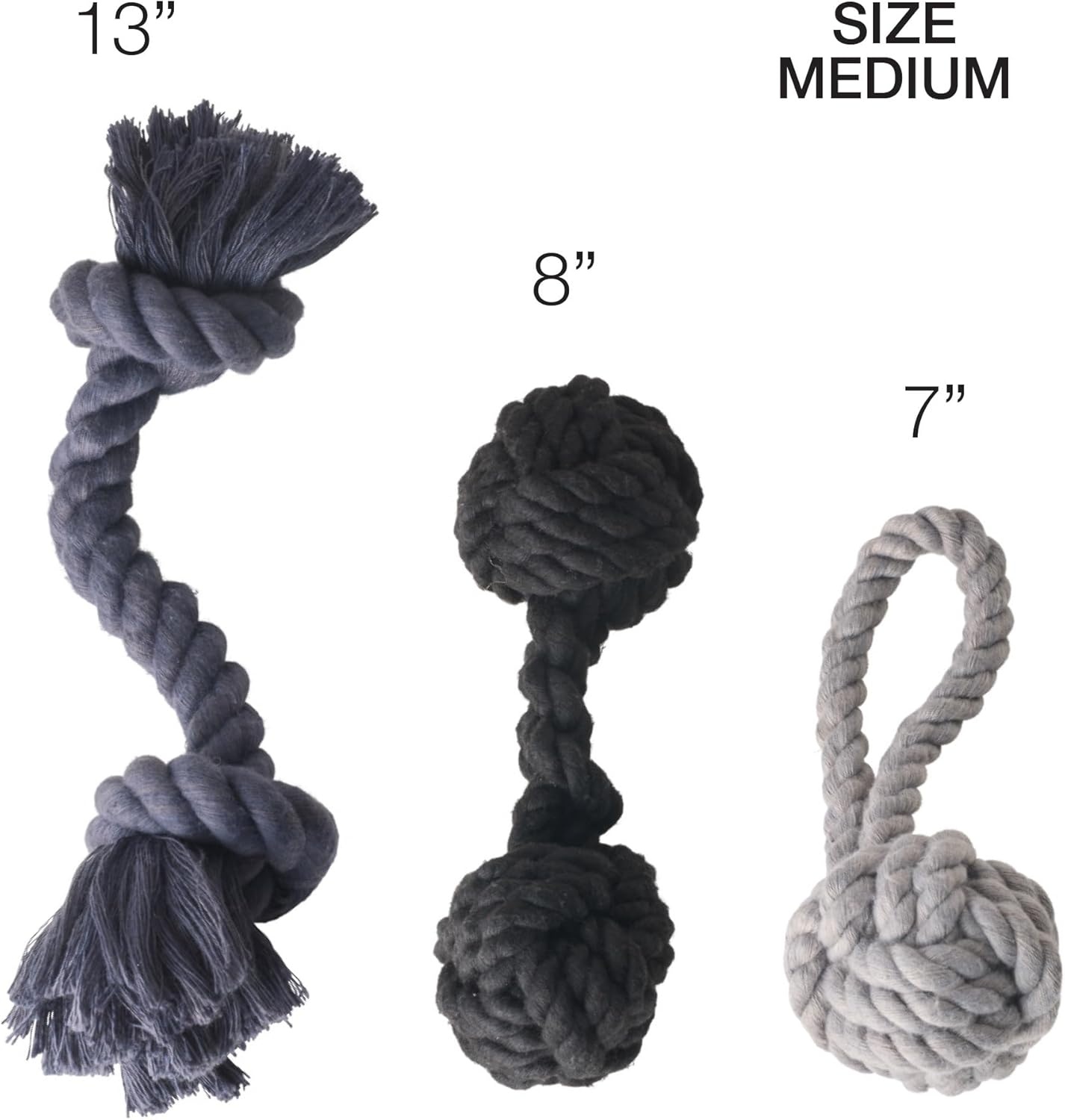 image:imagePet Passion Brady The Rope Tug Toy 3Pack Organic Cotton Dog Rope Pull Toys for All Pet Breeds Black Ombre One SizeGray Ombre