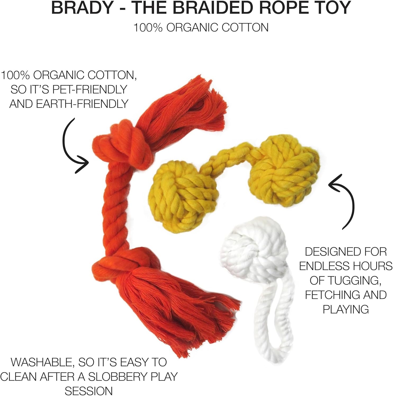 image:imagePet Passion Brady The Rope Tug Toy 3Pack Organic Cotton Dog Rope Pull Toys for All Pet Breeds Black Ombre One SizeHalloween