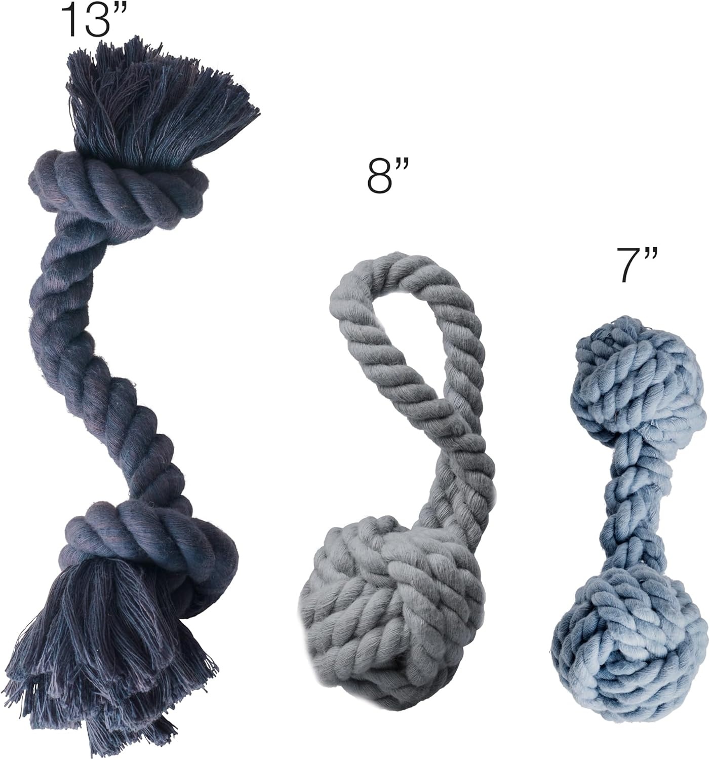 image:imagePet Passion Brady The Rope Tug Toy 3Pack Organic Cotton Dog Rope Pull Toys for All Pet Breeds Black Ombre One SizeNavy Ombre
