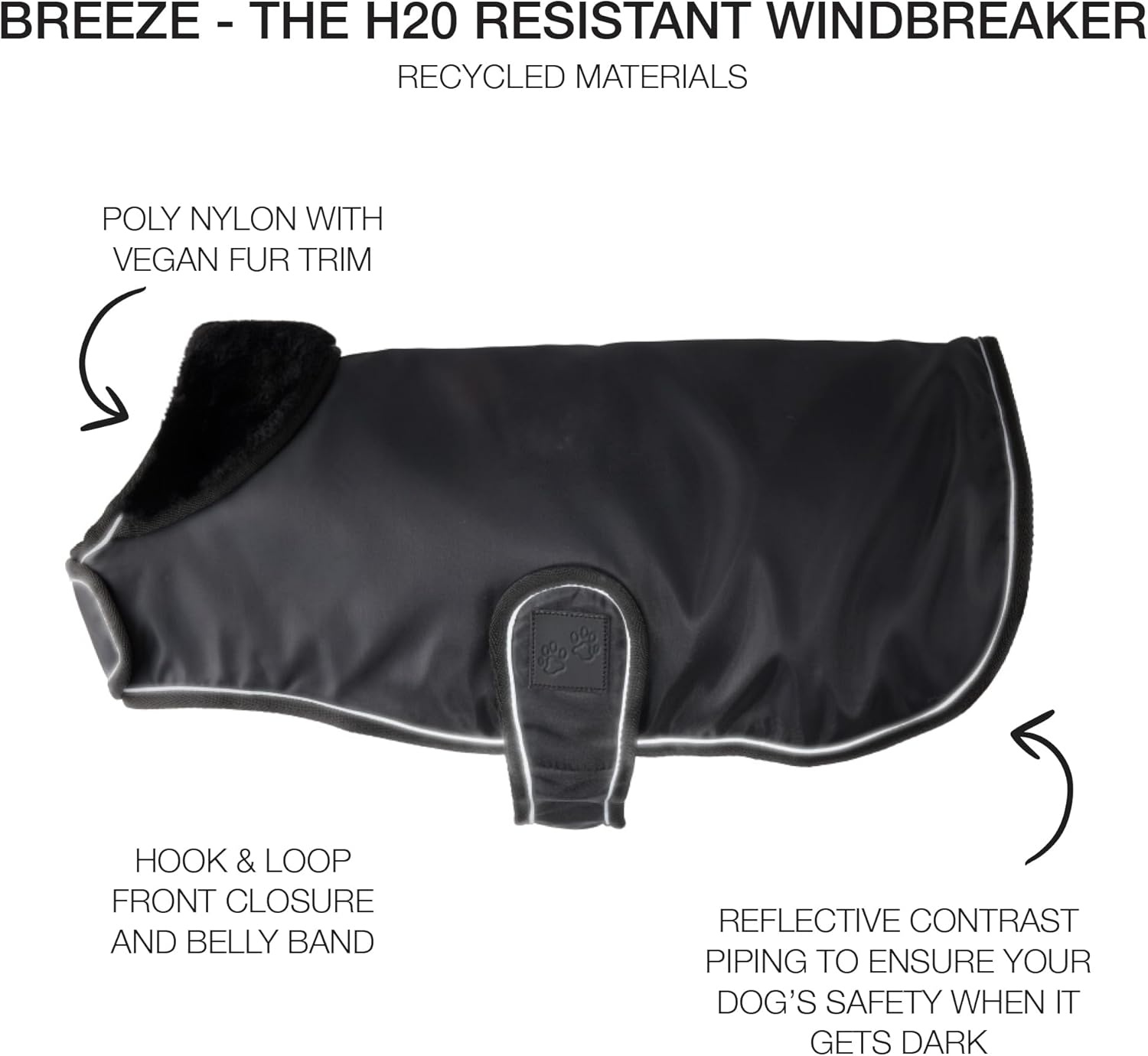image:imagePet Passion Breeze II The Windbreaker Water Resistant Pet Raincoat Vegan Fur and Lined Pet Jacket for Small Medium Large Dogs Black Large 4060 lbsBlack