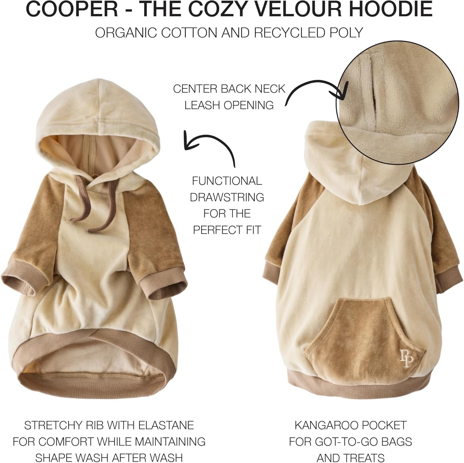 image:imagePet Passion Cooper II Organic Cotton Velour Dog Hoodie Pet Coat for Small Medium and Large Dogs Black XXSmall 47 lbsCoffee Color Block