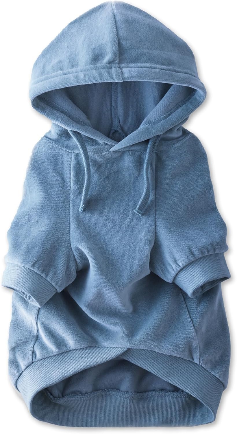 image:imagePet Passion Cooper II Organic Cotton Velour Dog Hoodie Pet Coat for Small Medium and Large Dogs Black XXSmall 47 lbsFaded Denim