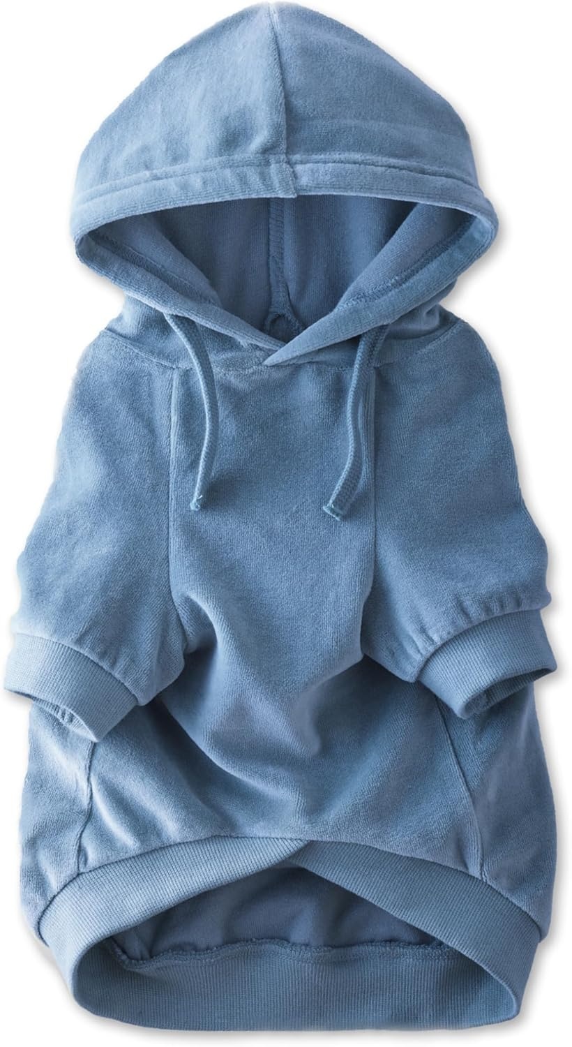 image:imagePet Passion Cooper II Organic Cotton Velour Dog Hoodie Pet Coat for Small Medium and Large Dogs Black XXSmall 47 lbsFaded Denim