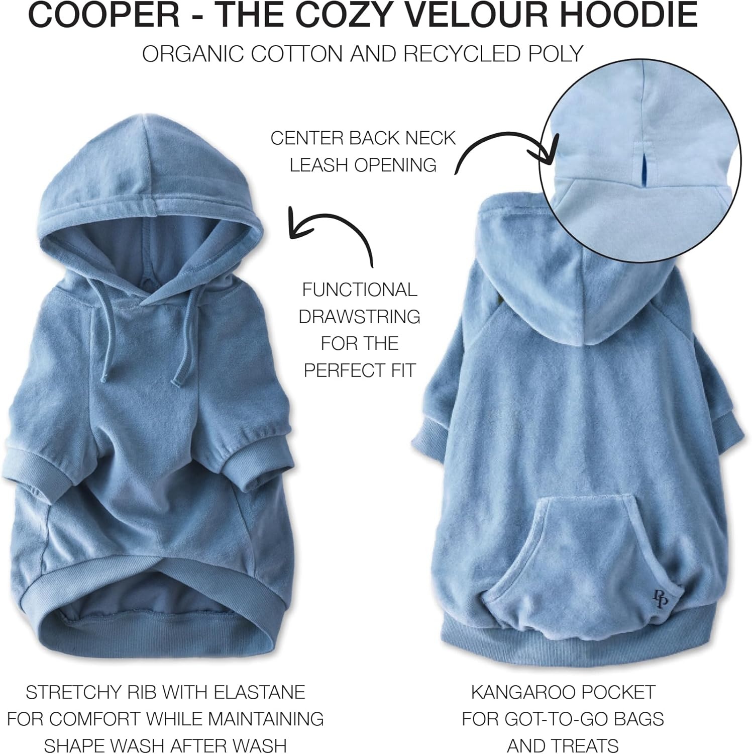image:imagePet Passion Cooper II Organic Cotton Velour Dog Hoodie Pet Coat for Small Medium and Large Dogs Black XXSmall 47 lbsFaded Denim