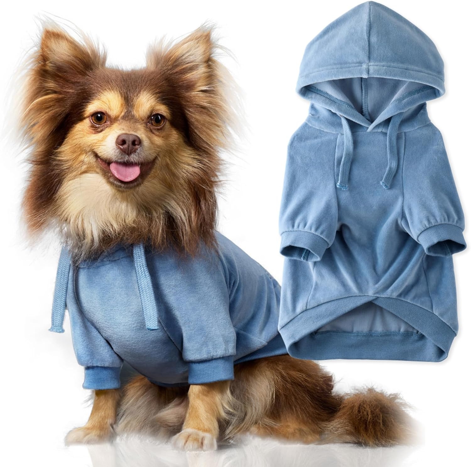 image:imagePet Passion Cooper II Organic Cotton Velour Dog Hoodie Pet Coat for Small Medium and Large Dogs Black XXSmall 47 lbsFaded Denim