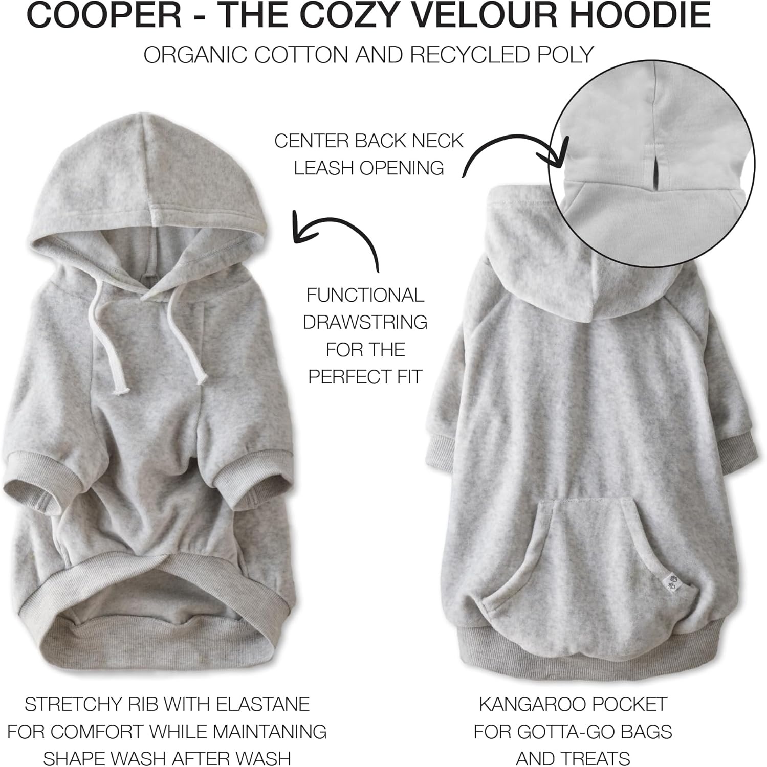 image:imagePet Passion Cooper II Organic Cotton Velour Dog Hoodie Pet Coat for Small Medium and Large Dogs Black XXSmall 47 lbsLight Heather Gray