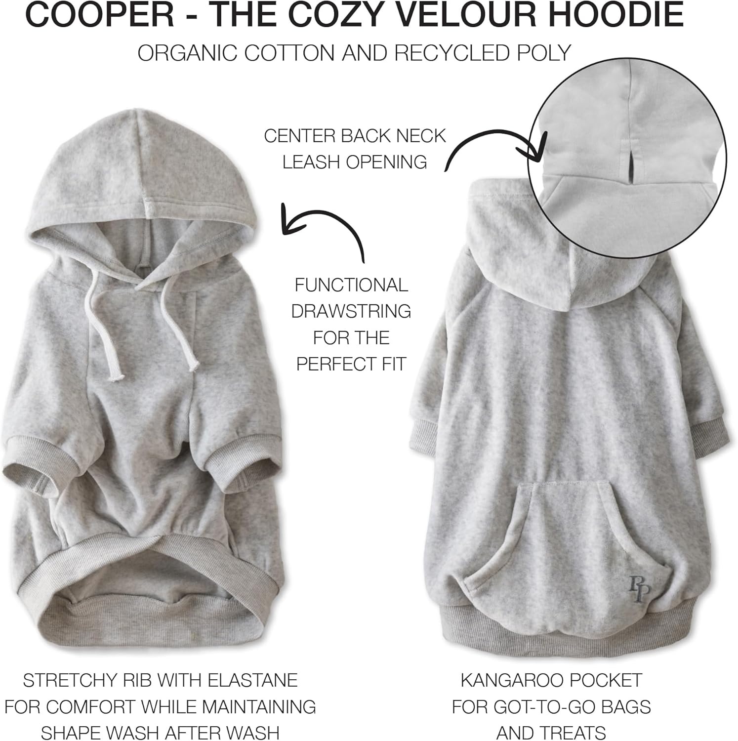 image:imagePet Passion Cooper II Organic Cotton Velour Dog Hoodie Pet Coat for Small Medium and Large Dogs Black XXSmall 47 lbsLight Heather Gray