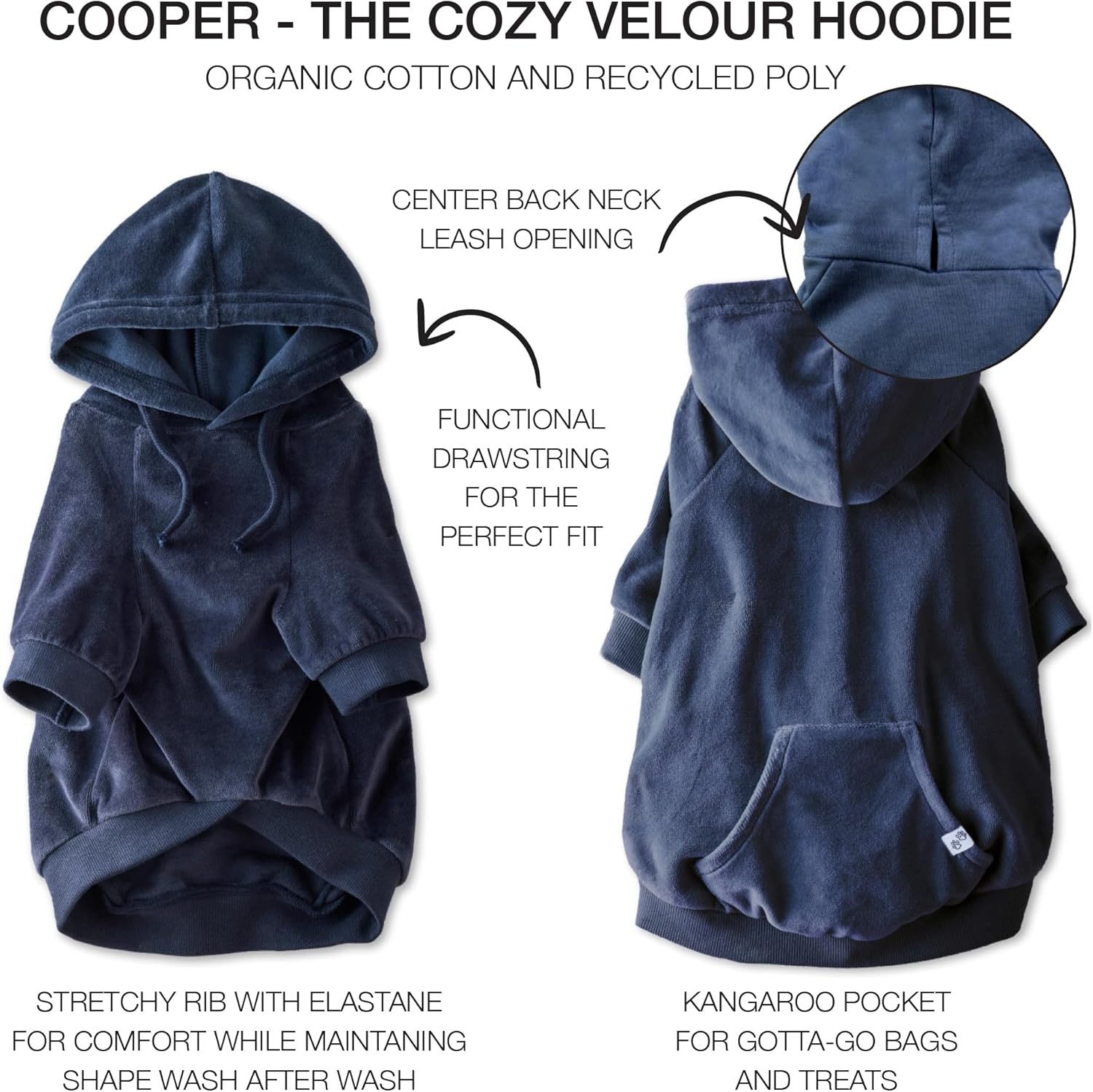 image:imagePet Passion Cooper II Organic Cotton Velour Dog Hoodie Pet Coat for Small Medium and Large Dogs Black XXSmall 47 lbsNavy