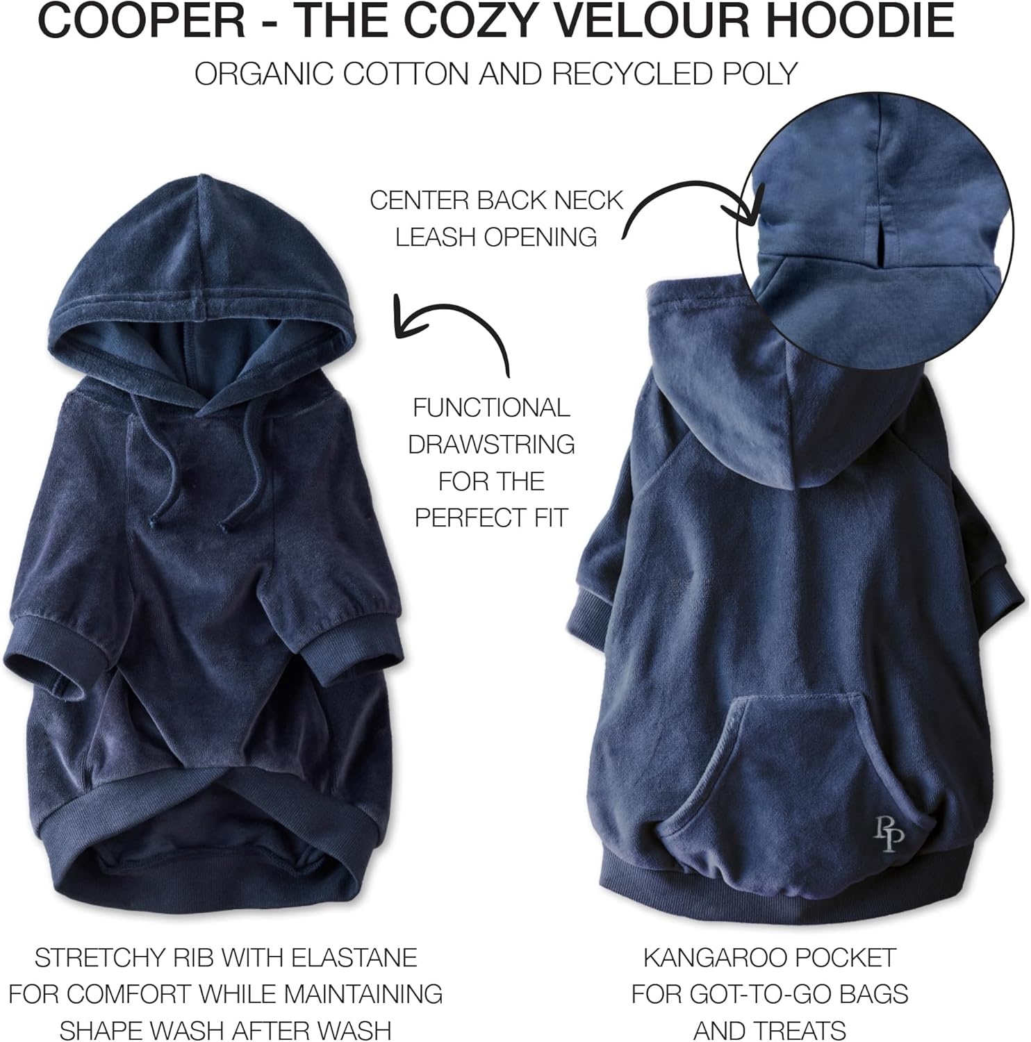 image:imagePet Passion Cooper II Organic Cotton Velour Dog Hoodie Pet Coat for Small Medium and Large Dogs Black XXSmall 47 lbsNavy