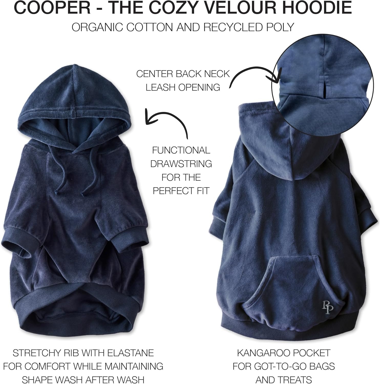 image:imagePet Passion Cooper II Organic Cotton Velour Dog Hoodie Pet Coat for Small Medium and Large Dogs Black XXSmall 47 lbsNavy