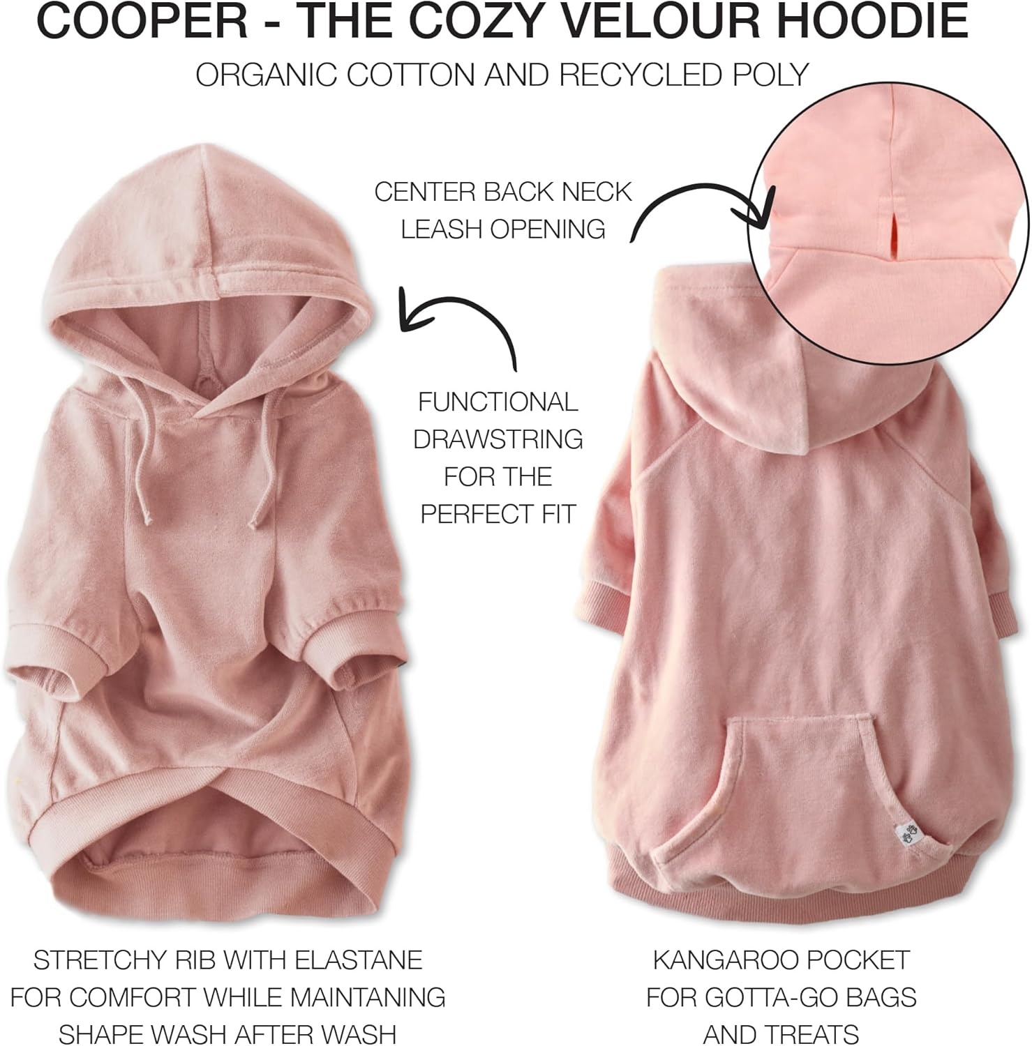 image:imagePet Passion Cooper II Organic Cotton Velour Dog Hoodie Pet Coat for Small Medium and Large Dogs Black XXSmall 47 lbsPink