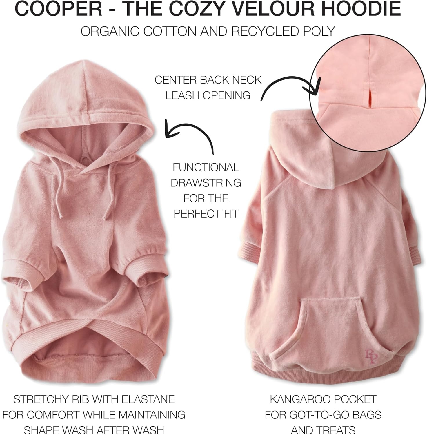 image:imagePet Passion Cooper II Organic Cotton Velour Dog Hoodie Pet Coat for Small Medium and Large Dogs Black XXSmall 47 lbsPink
