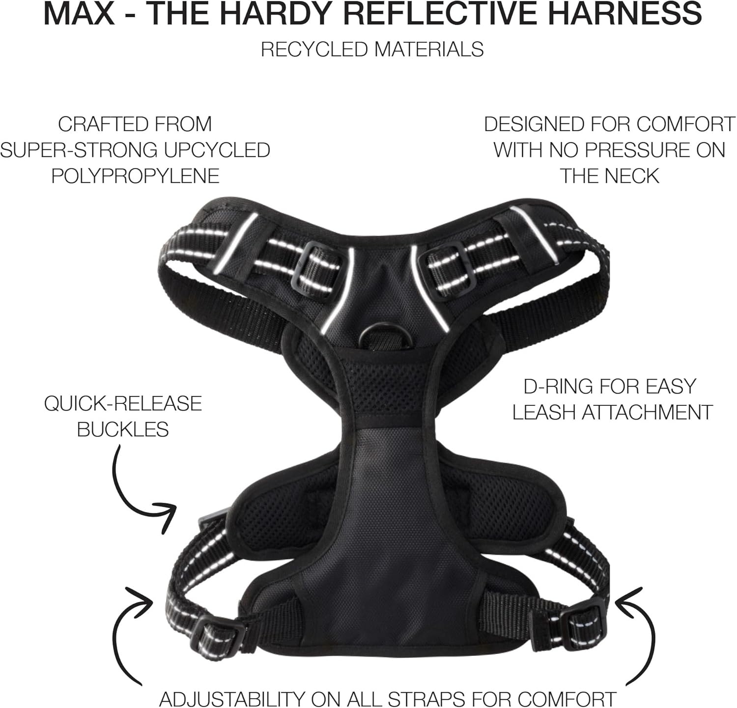 image:imagePet Passion MAX THE Hardy Reflective Harness Black LargeBLACK
