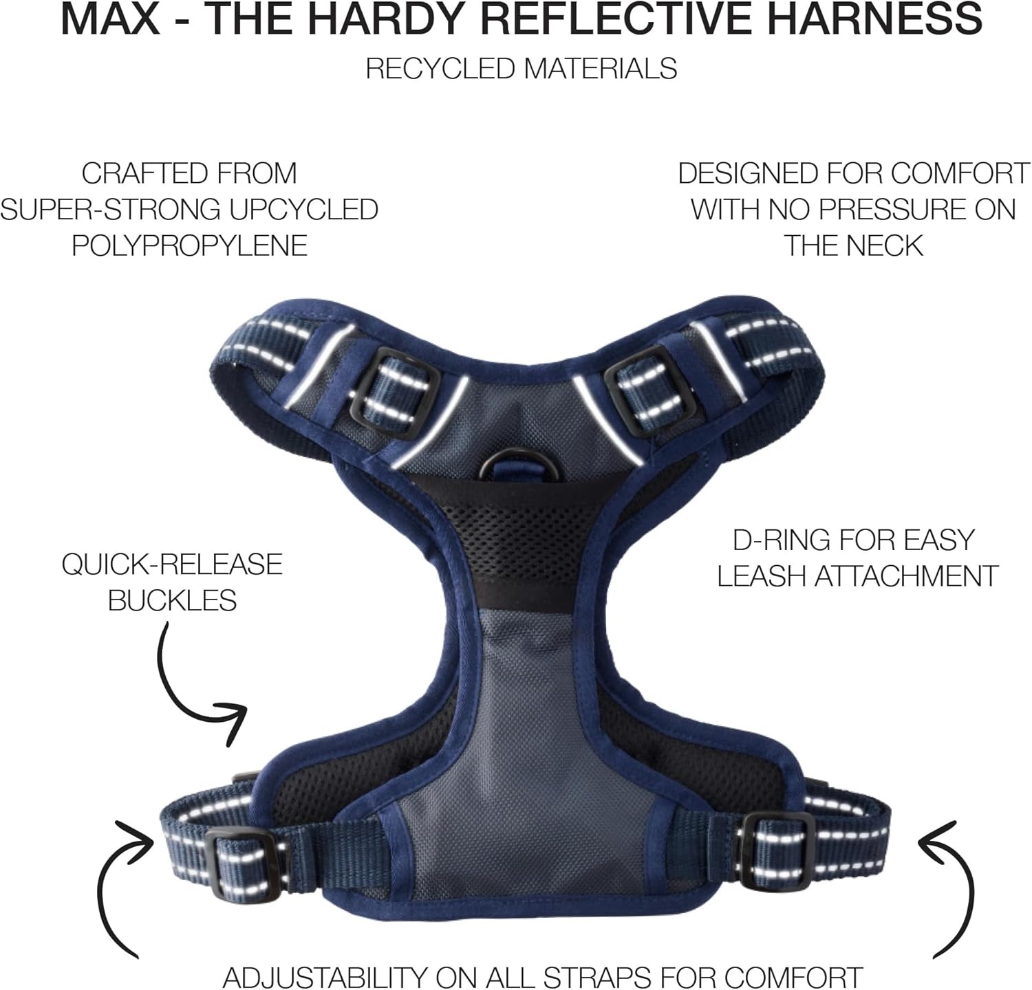 image:imagePet Passion MAX THE Hardy Reflective Harness Black LargeNAVY