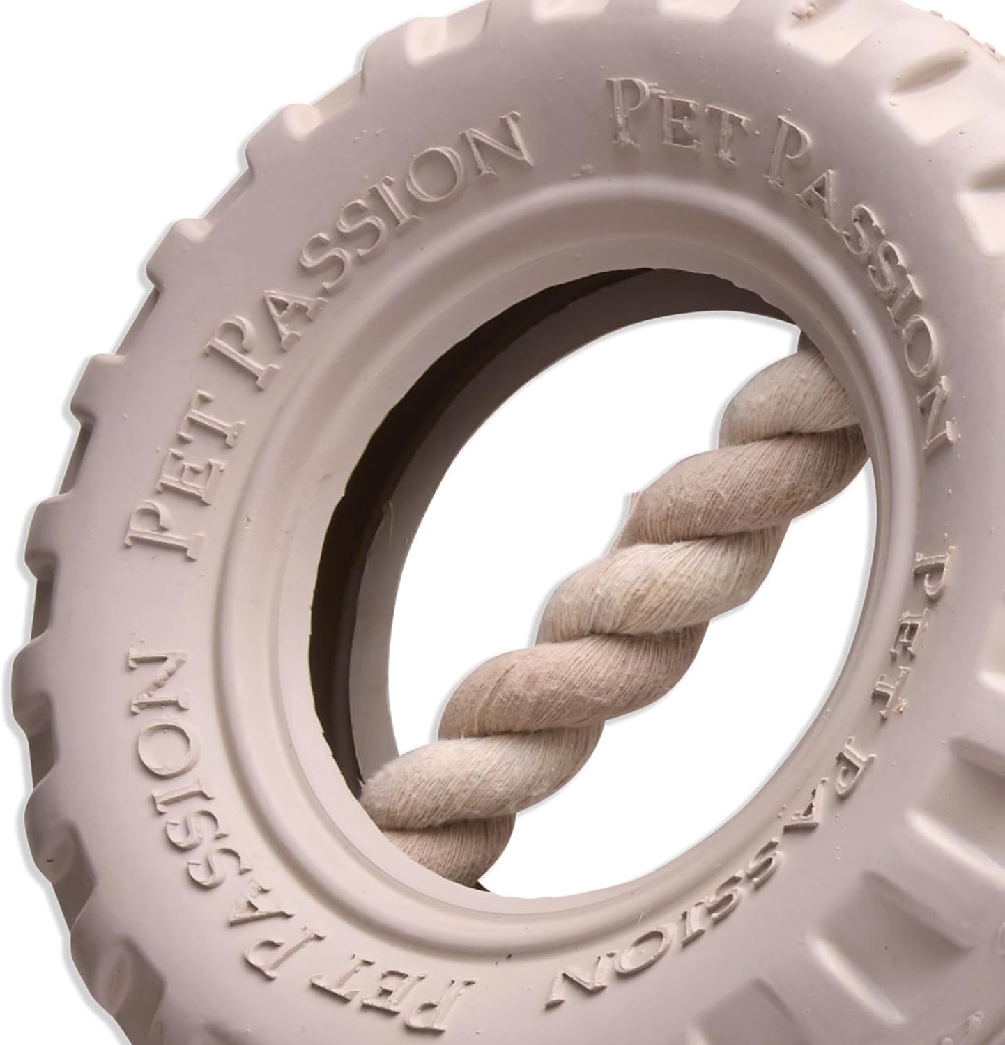 image:imagePet Passion Natural Rubber Tire and Organic Cotton Rope Pull and Chew Dog Toy for All Pet Breeds Black LargeAlmond Milk