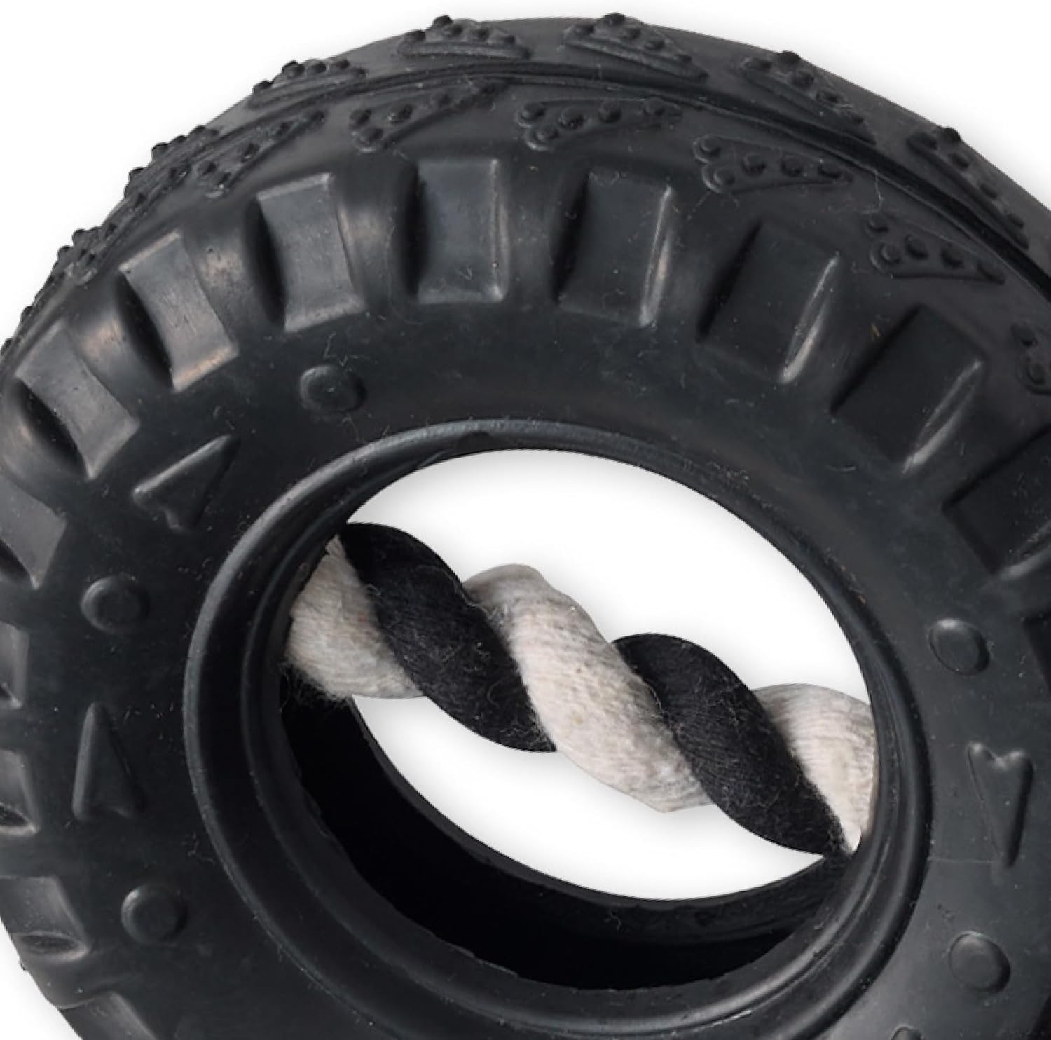 image:imagePet Passion Natural Rubber Tire and Organic Cotton Rope Pull and Chew Dog Toy for All Pet Breeds Black LargeBlack