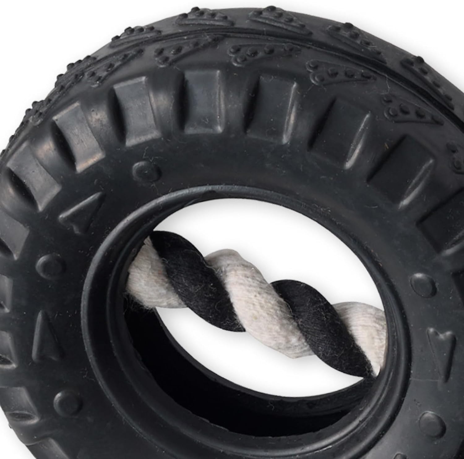 image:imagePet Passion Natural Rubber Tire and Organic Cotton Rope Pull and Chew Dog Toy for All Pet Breeds Black LargeBlack