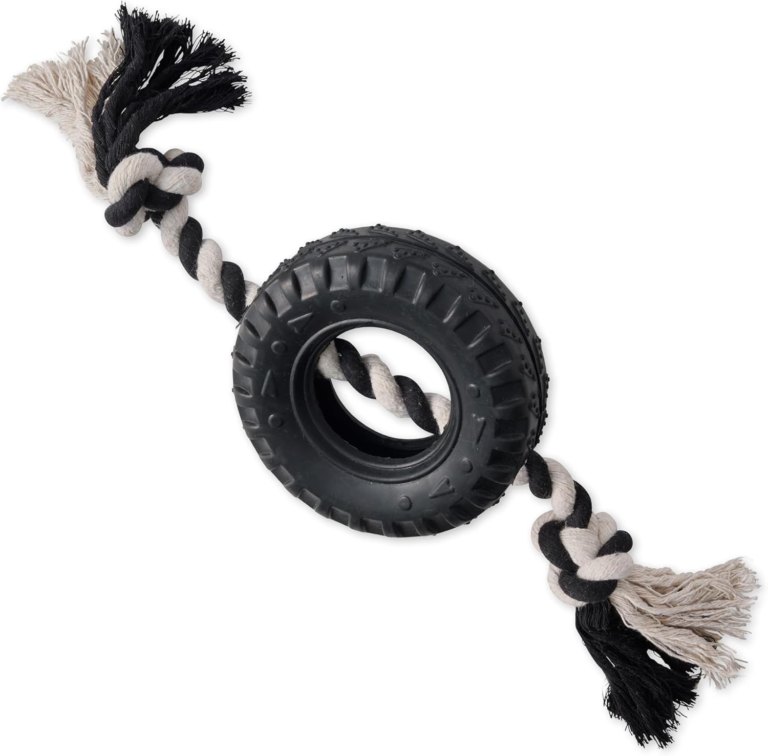 image:imagePet Passion Natural Rubber Tire and Organic Cotton Rope Pull and Chew Dog Toy for All Pet Breeds Black LargeBlack
