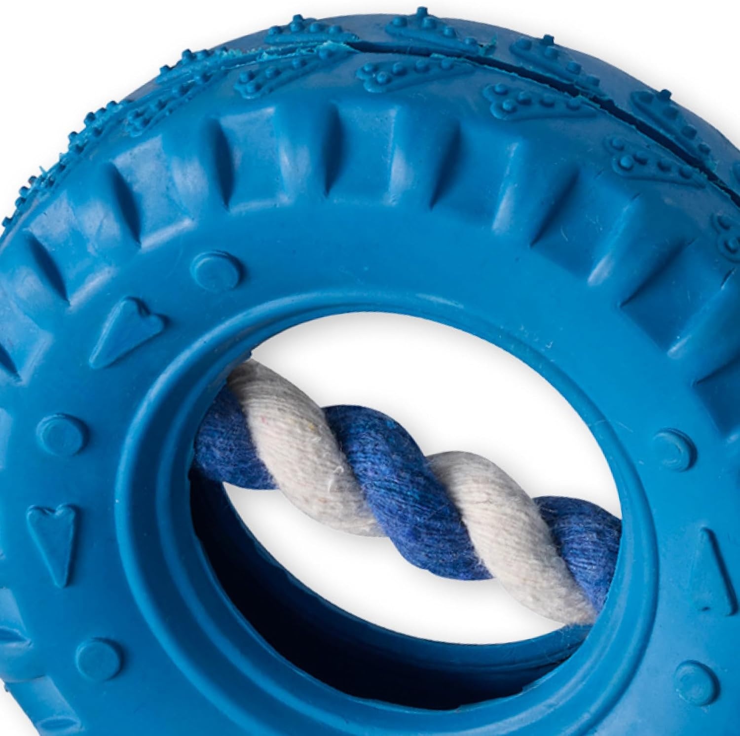 image:imagePet Passion Natural Rubber Tire and Organic Cotton Rope Pull and Chew Dog Toy for All Pet Breeds Black LargeBlue
