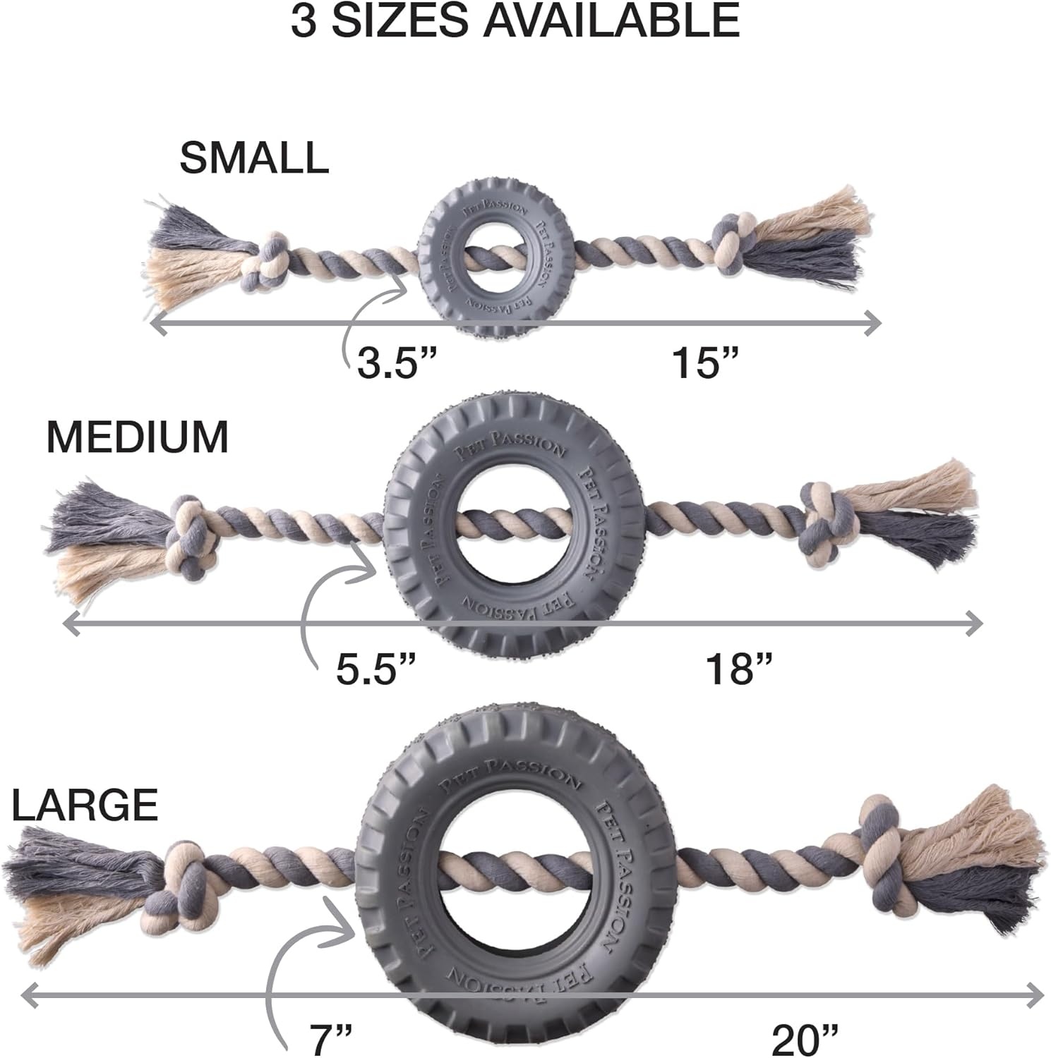 image:imagePet Passion Natural Rubber Tire and Organic Cotton Rope Pull and Chew Dog Toy for All Pet Breeds Black LargeGray
