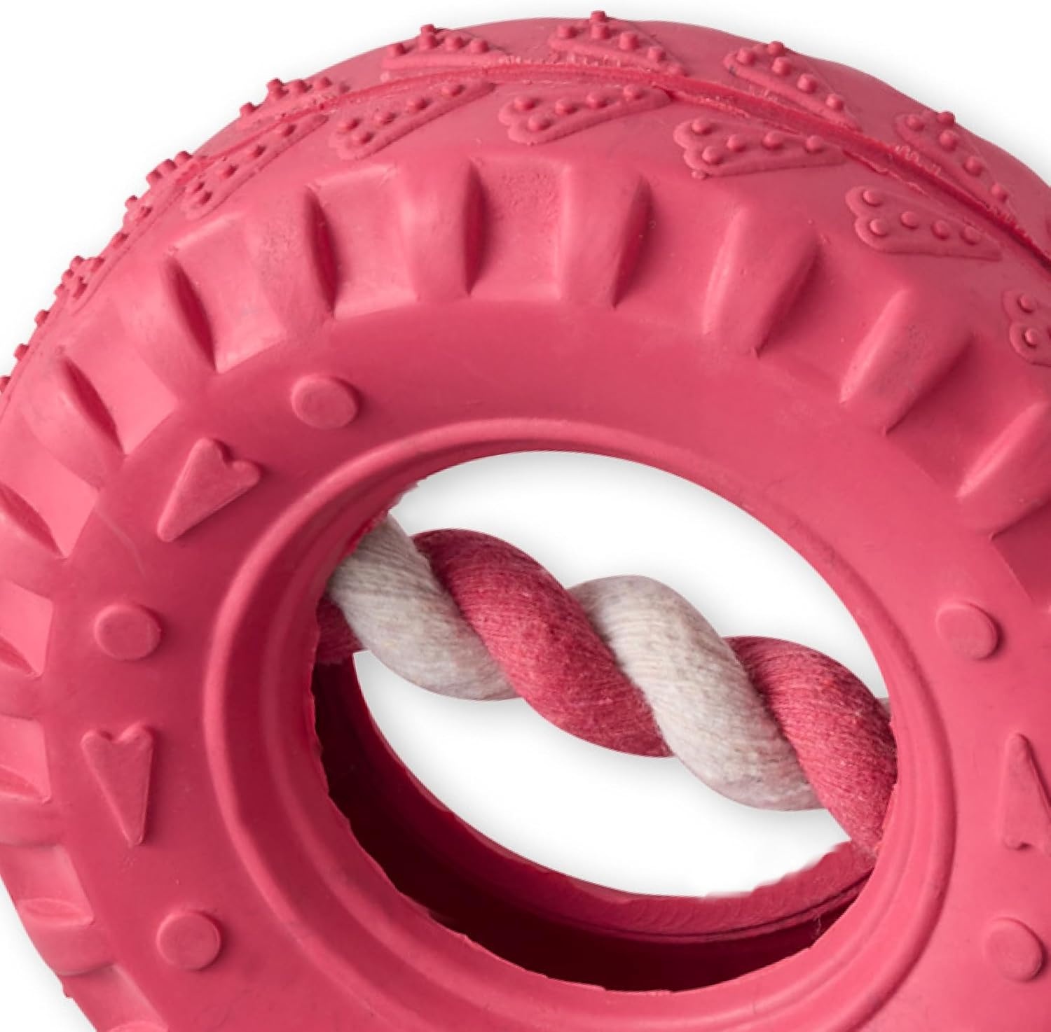 image:imagePet Passion Natural Rubber Tire and Organic Cotton Rope Pull and Chew Dog Toy for All Pet Breeds Black LargePink