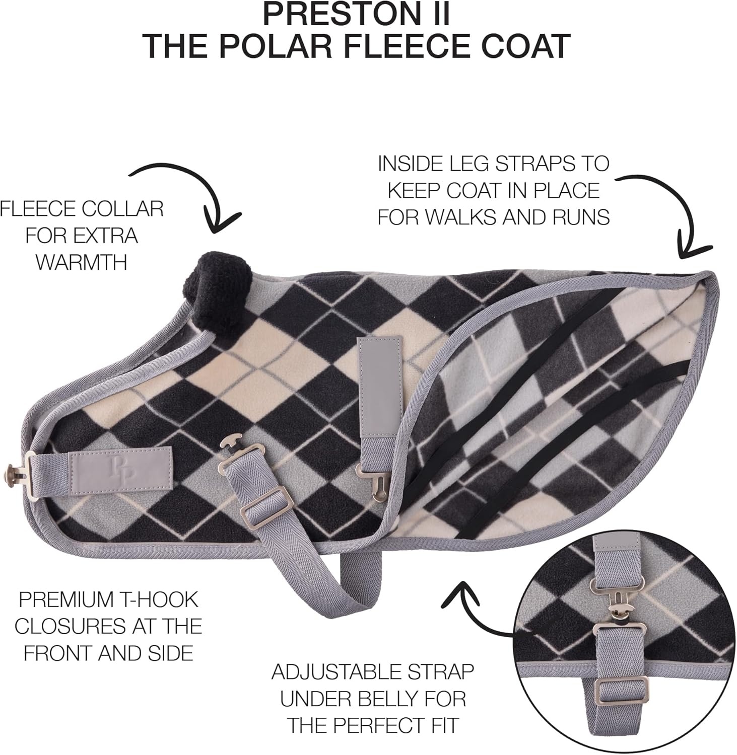 image:imagePet Passion Preston II The Polar Fleece Coat Recycled Polar Fleece Warm Dog Jacket for Cold Weather for Small Medium Large Dogs Black XLarge 5580 lbsGray Argyle