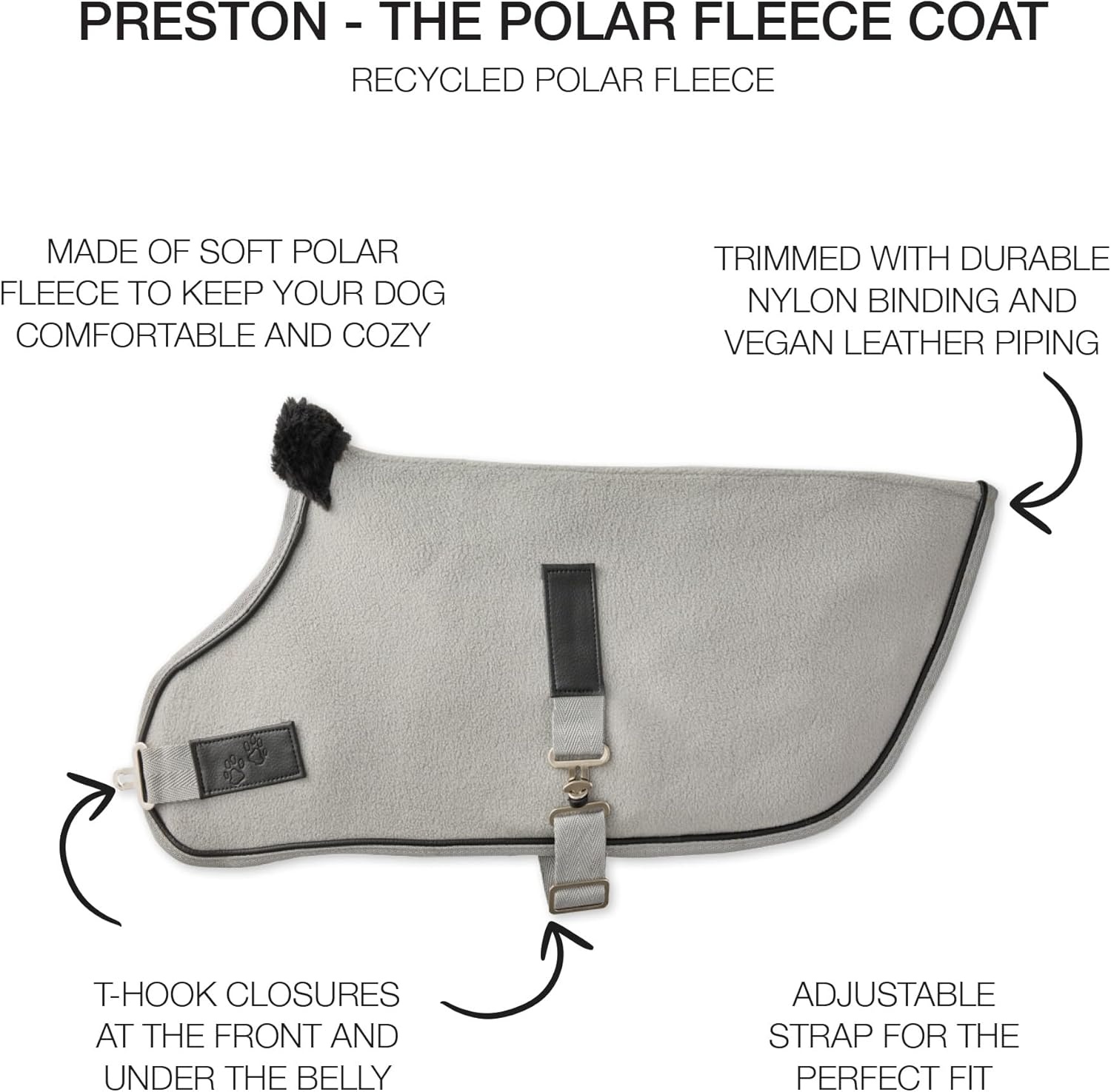 image:imagePet Passion Preston II The Polar Fleece Coat Recycled Polar Fleece Warm Dog Jacket for Cold Weather for Small Medium Large Dogs Black XLarge 5580 lbsHeather Grey