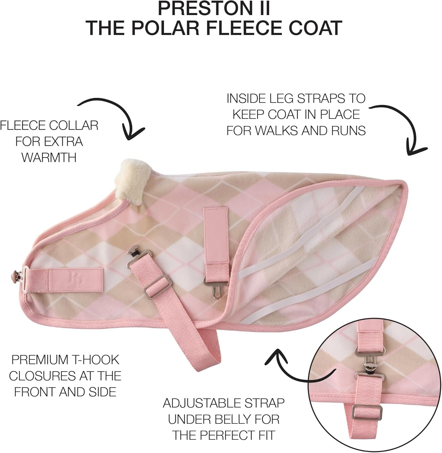 image:imagePet Passion Preston II The Polar Fleece Coat Recycled Polar Fleece Warm Dog Jacket for Cold Weather for Small Medium Large Dogs Black XLarge 5580 lbsPink Argyle