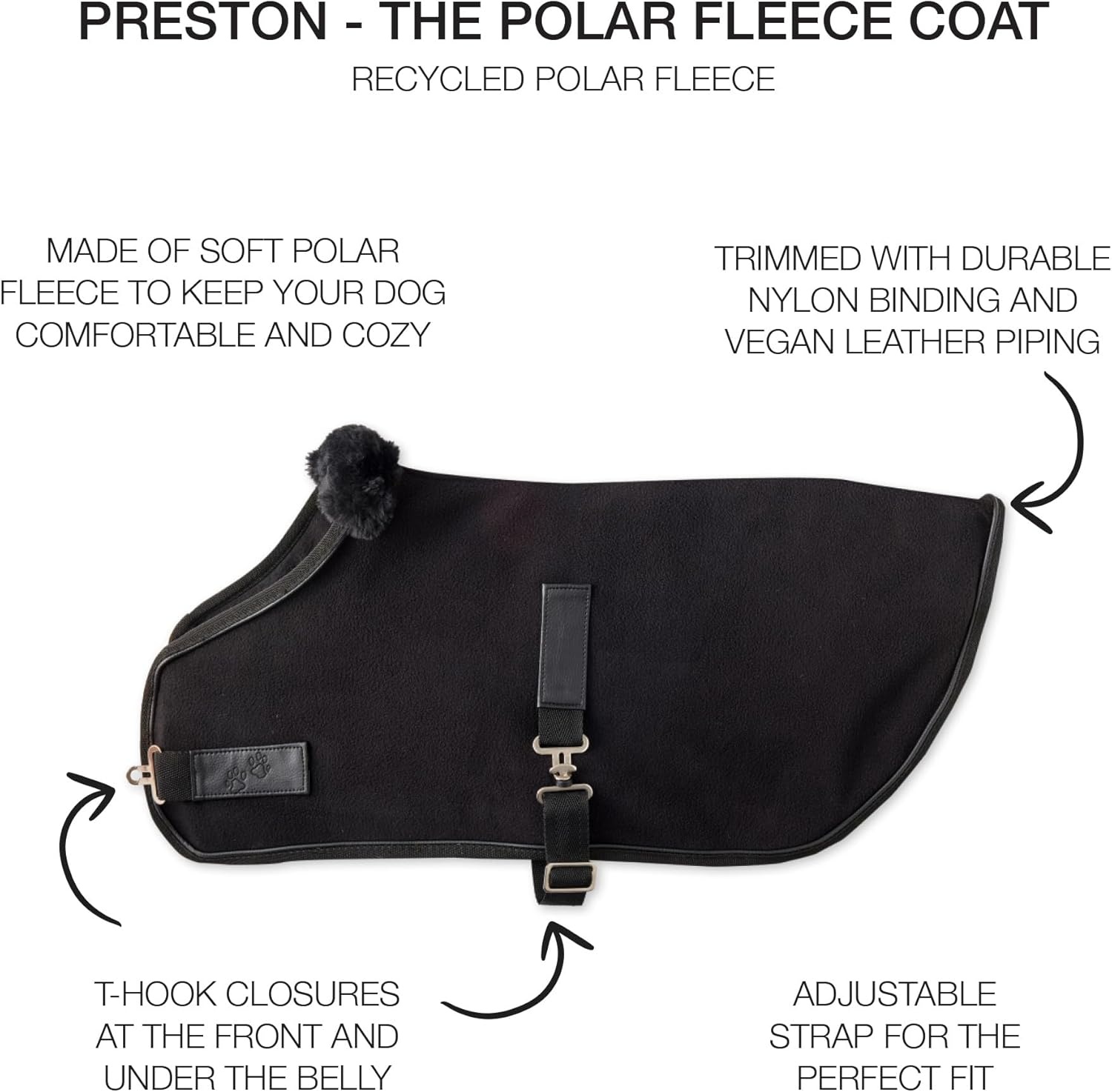 image:imagePet Passion Preston II The Polar Fleece Coat Recycled Polar Fleece Warm Dog Jacket for Cold Weather for Small Medium Large Dogs Black XLarge 5580 lbsBlack