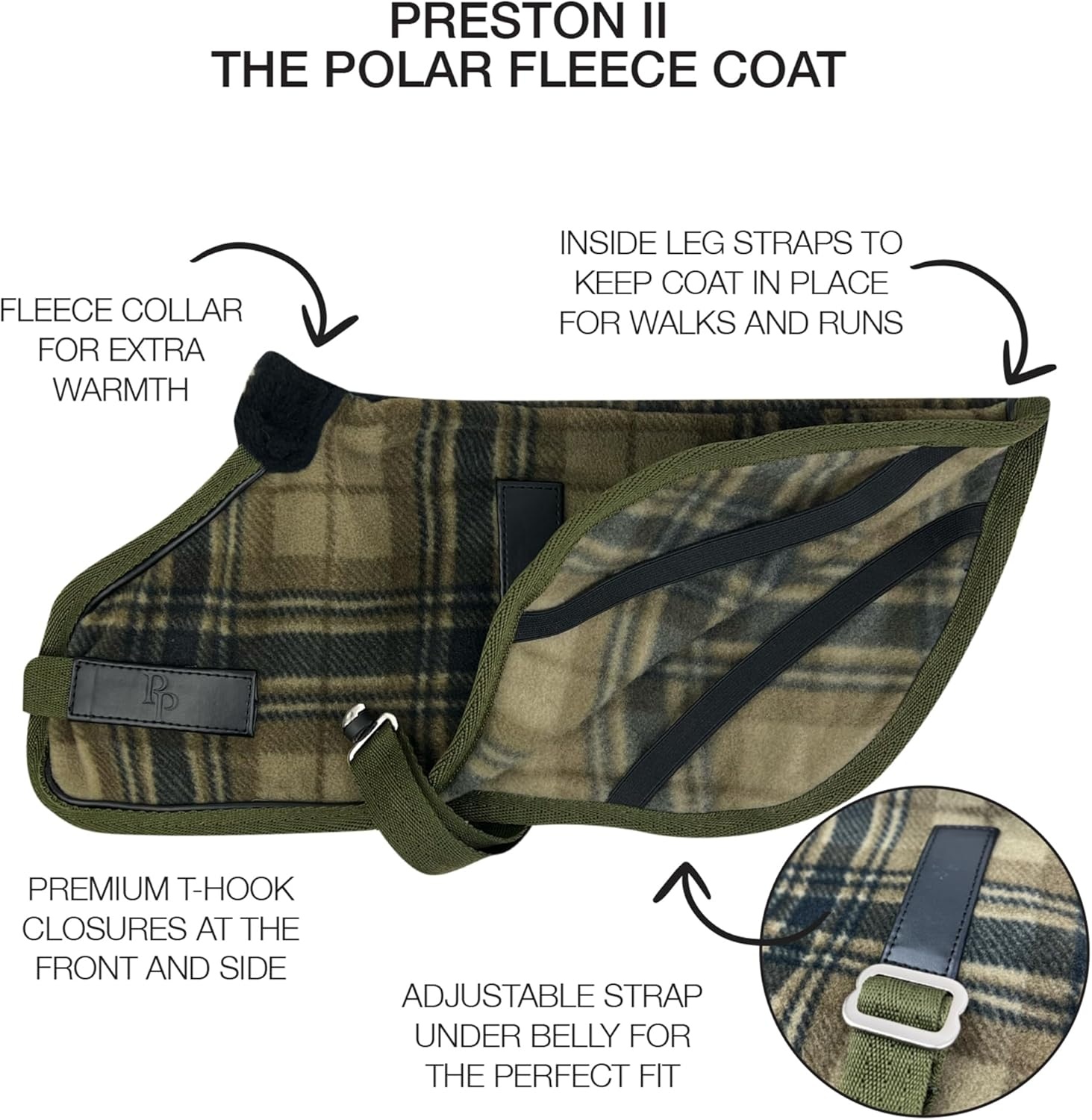 image:imagePet Passion Preston II The Polar Fleece Coat Recycled Polar Fleece Warm Dog Jacket for Cold Weather for Small Medium Large Dogs Black XLarge 5580 lbsOlive Chesterfield Plaid