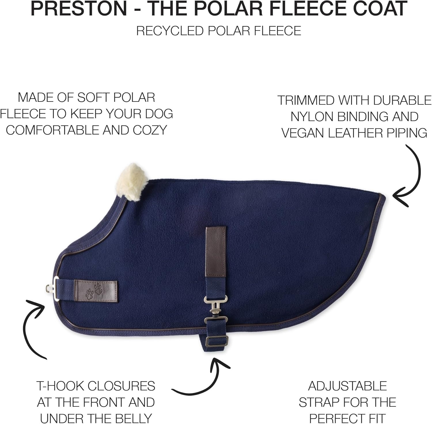 image:imagePet Passion Preston II The Polar Fleece Coat Recycled Polar Fleece Warm Dog Jacket for Cold Weather for Small Medium Large Dogs Black XLarge 5580 lbsNavy