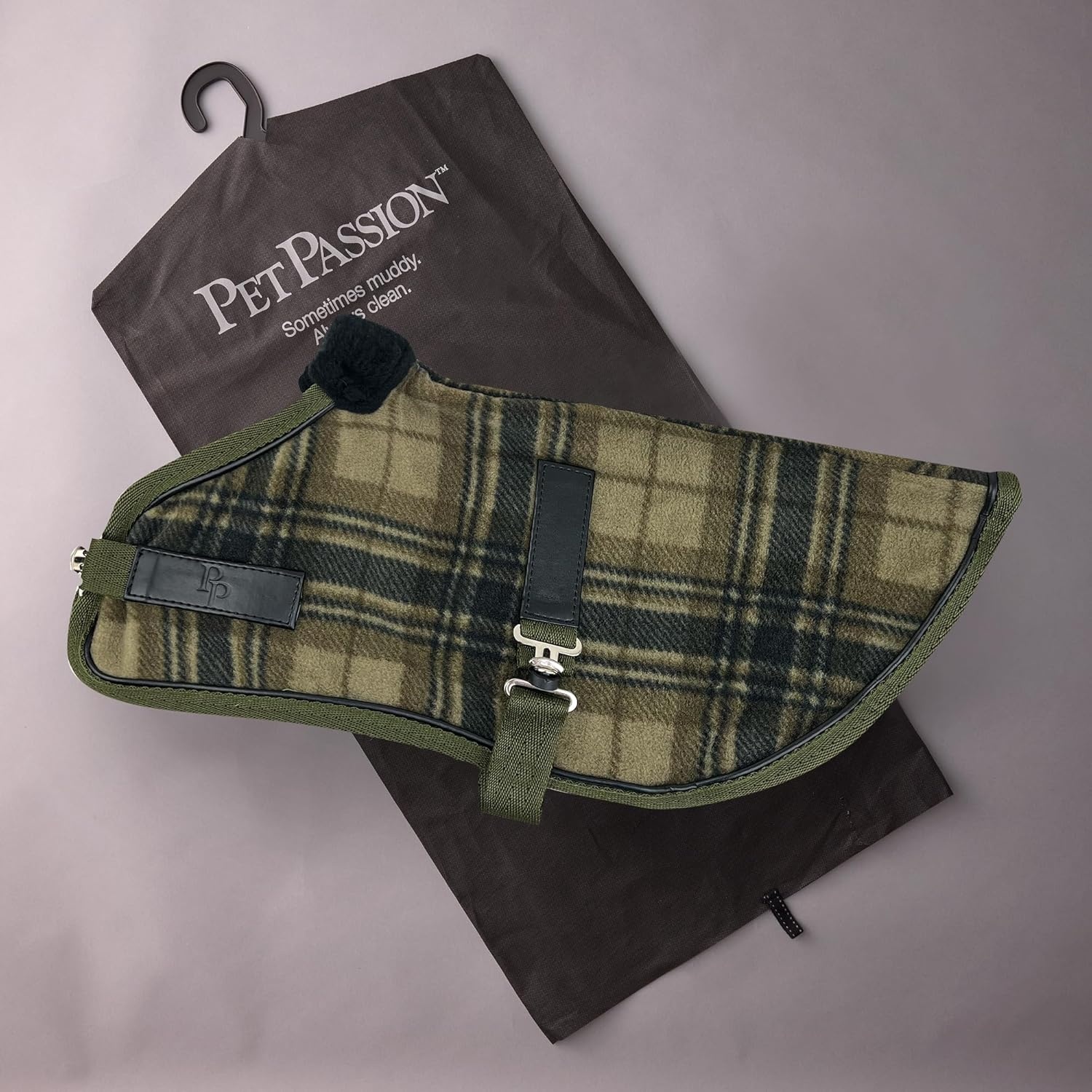 image:imagePet Passion Preston II The Polar Fleece Coat Recycled Polar Fleece Warm Dog Jacket for Cold Weather for Small Medium Large Dogs Black XLarge 5580 lbsOlive Chesterfield Plaid