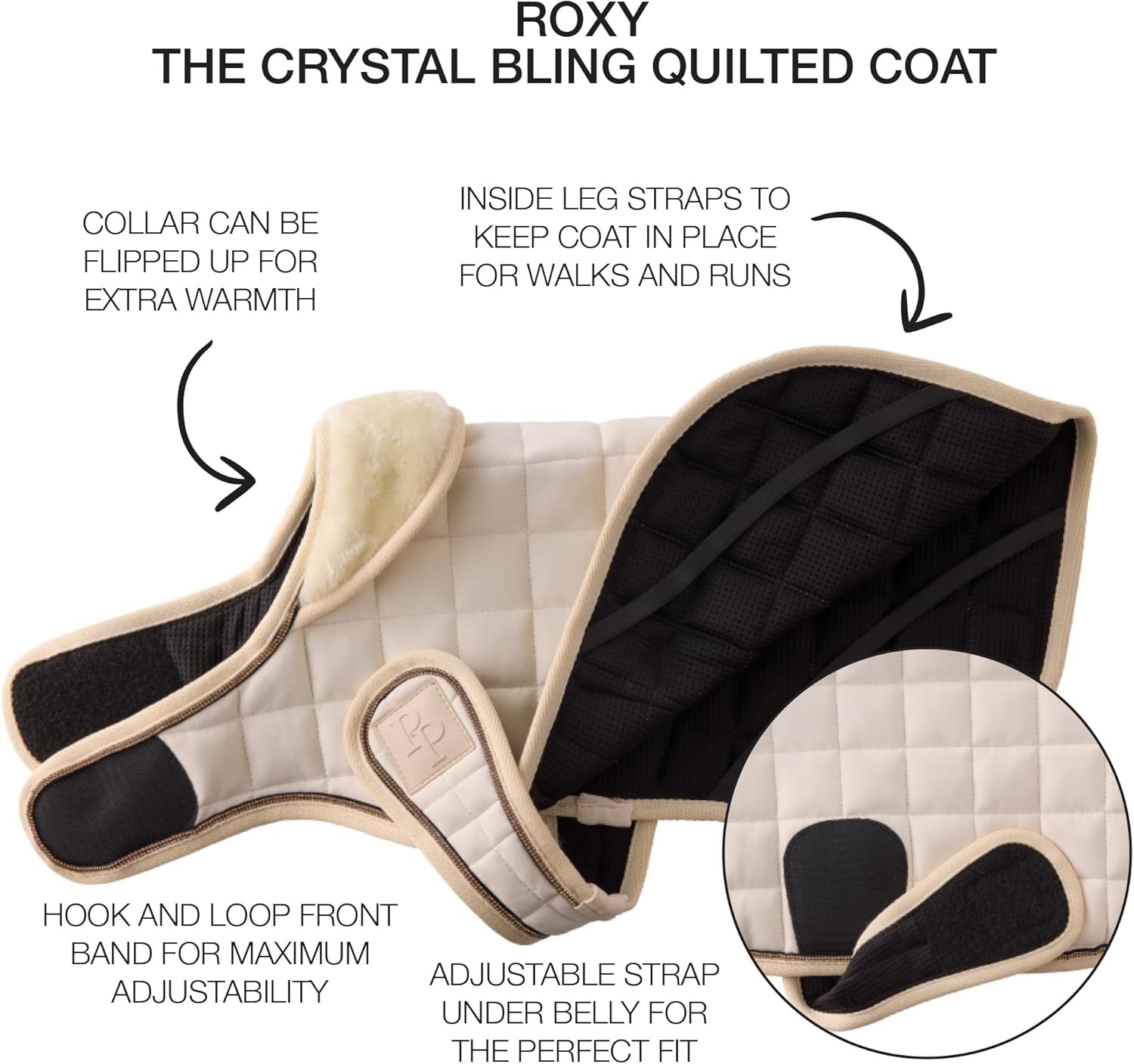 image:imagePet Passion Quilted Dog Coat Pet Jacket with Crystal Bling for Small Medium and Large Dogs Black LargeAlabaster
