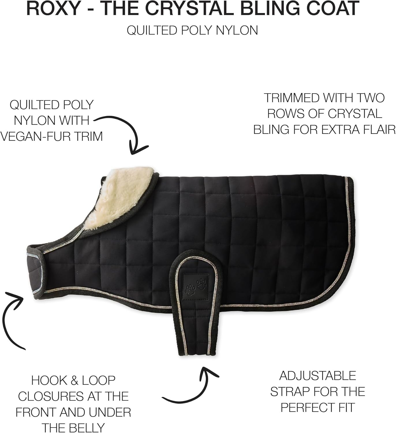 image:imagePet Passion Quilted Dog Coat Pet Jacket with Crystal Bling for Small Medium and Large Dogs Black LargeBlack