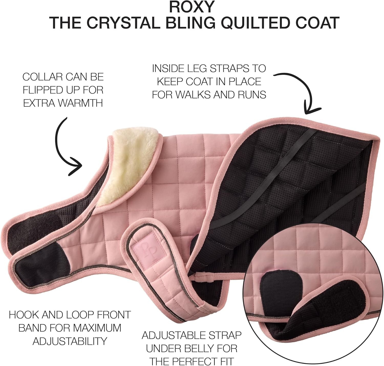 image:imagePet Passion Quilted Dog Coat Pet Jacket with Crystal Bling for Small Medium and Large Dogs Black LargeBlush