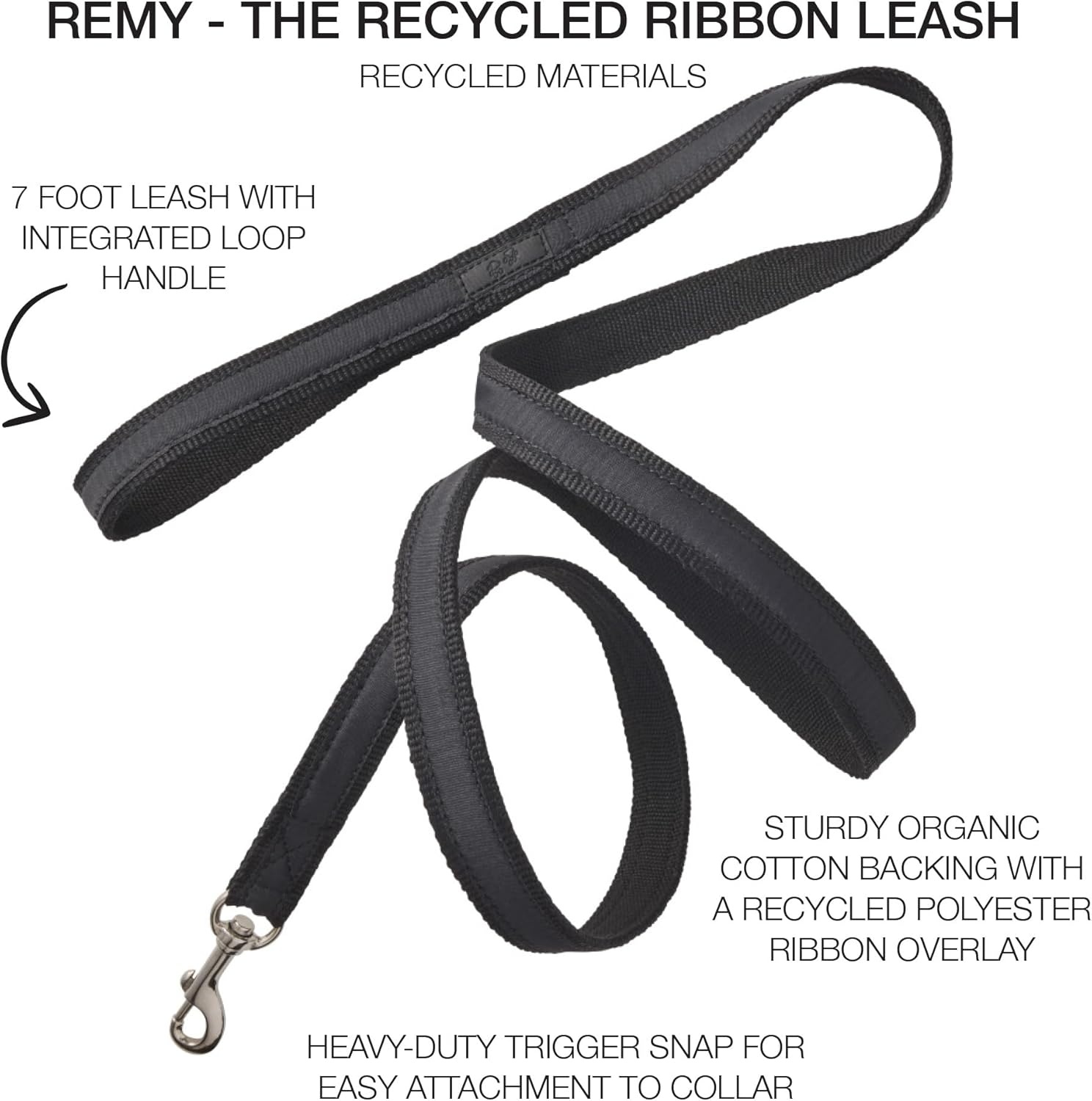 image:imagePet Passion Recycled Ribbon Dog Leash 7 Ft for All Pet Breeds Black One SizeBlack