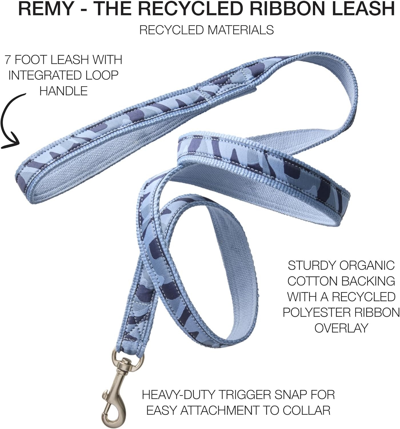 image:imagePet Passion Recycled Ribbon Dog Leash 7 Ft for All Pet Breeds Black One SizeCamoNavy