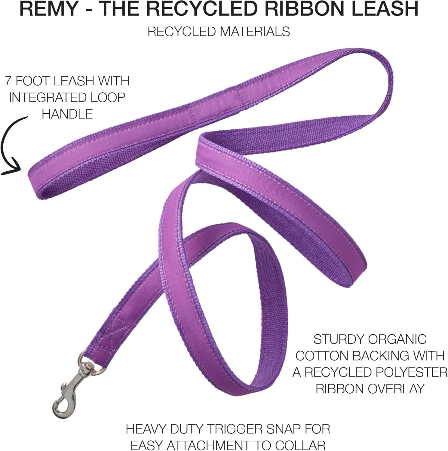 image:imagePet Passion Recycled Ribbon Dog Leash 7 Ft for All Pet Breeds Black One SizePurple