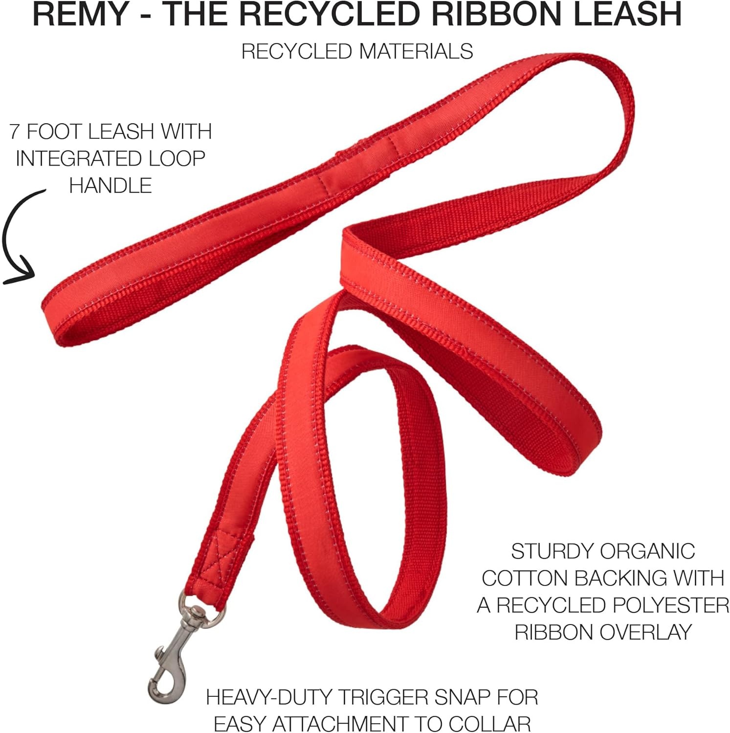 image:imagePet Passion Recycled Ribbon Dog Leash 7 Ft for All Pet Breeds Black One SizeRed