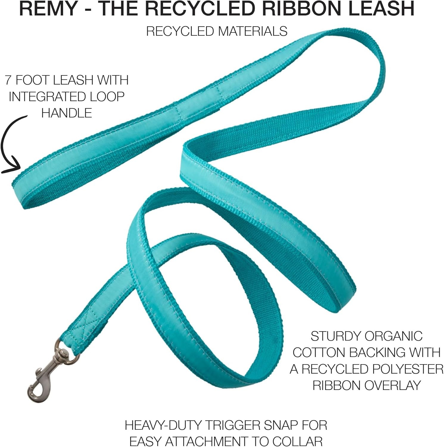 image:imagePet Passion Recycled Ribbon Dog Leash 7 Ft for All Pet Breeds Black One SizeTurquoise