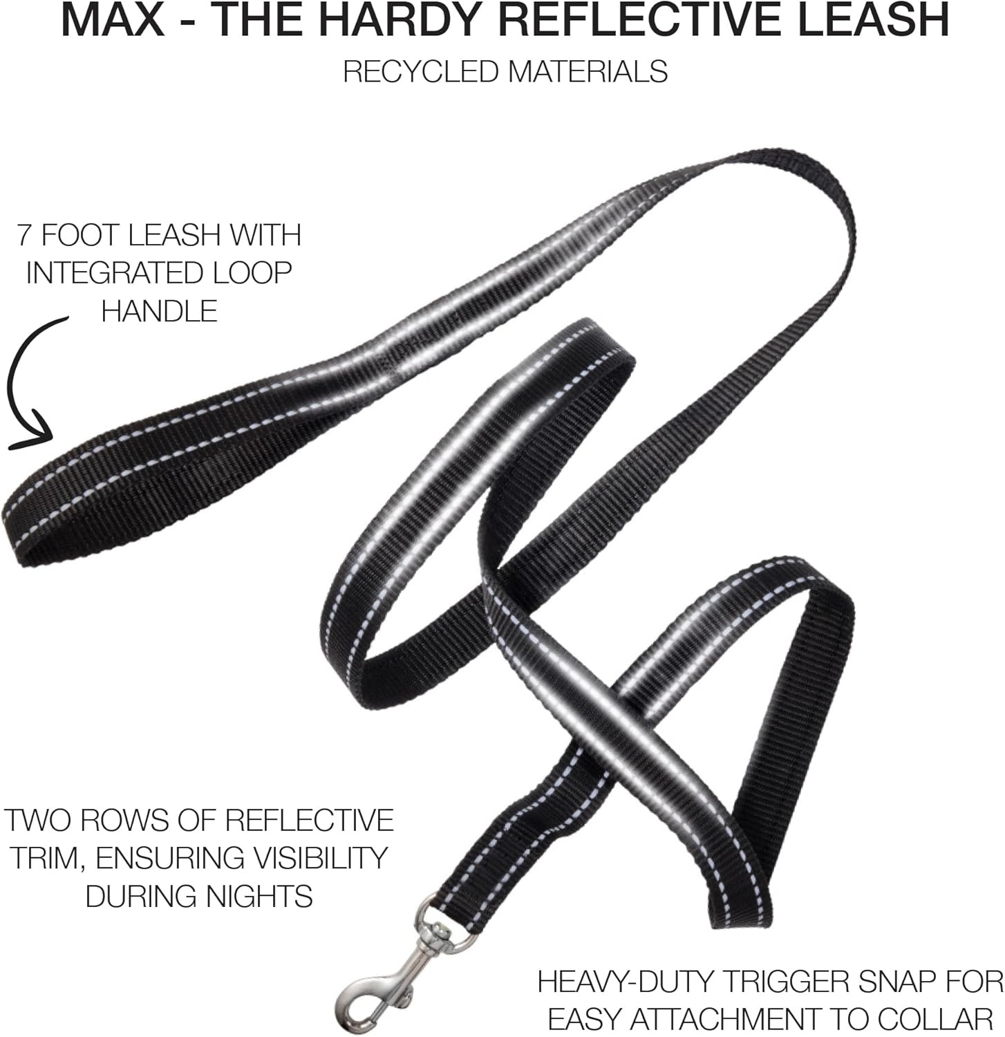 image:imagePet Passion Reflective Durable Dog Leash 7 Ft for All Pet Breeds Black One SizeBLACK
