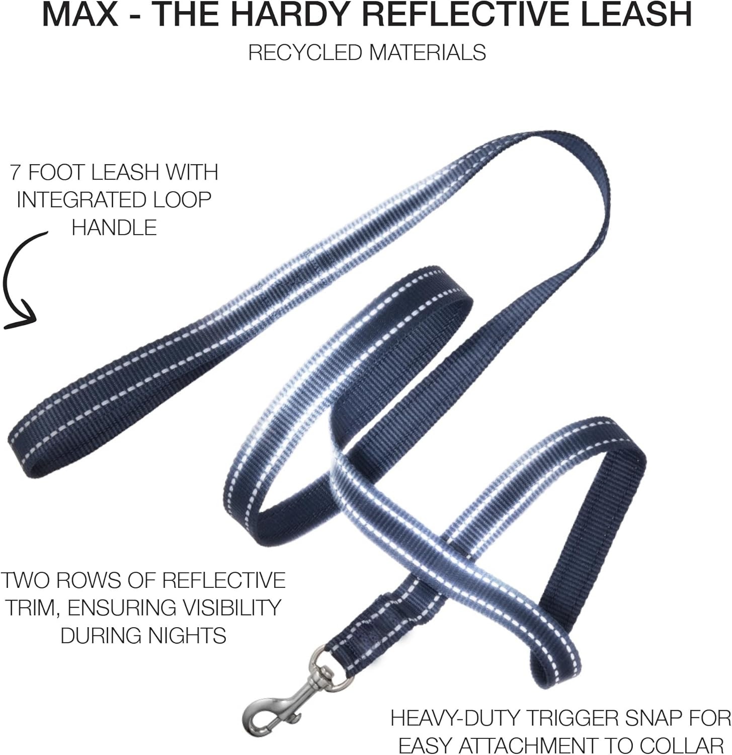 image:imagePet Passion Reflective Durable Dog Leash 7 Ft for All Pet Breeds Black One SizeNavy