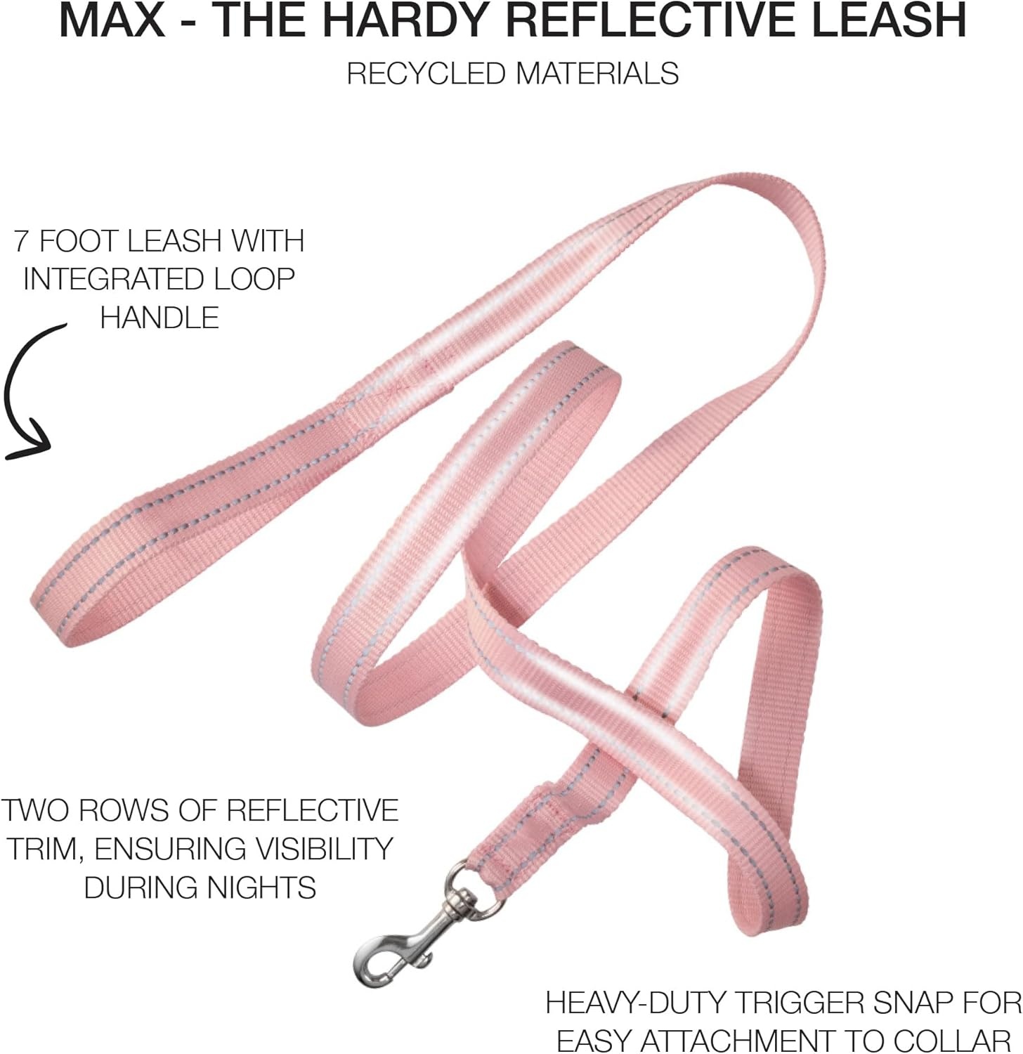 image:imagePet Passion Reflective Durable Dog Leash 7 Ft for All Pet Breeds Black One SizePink