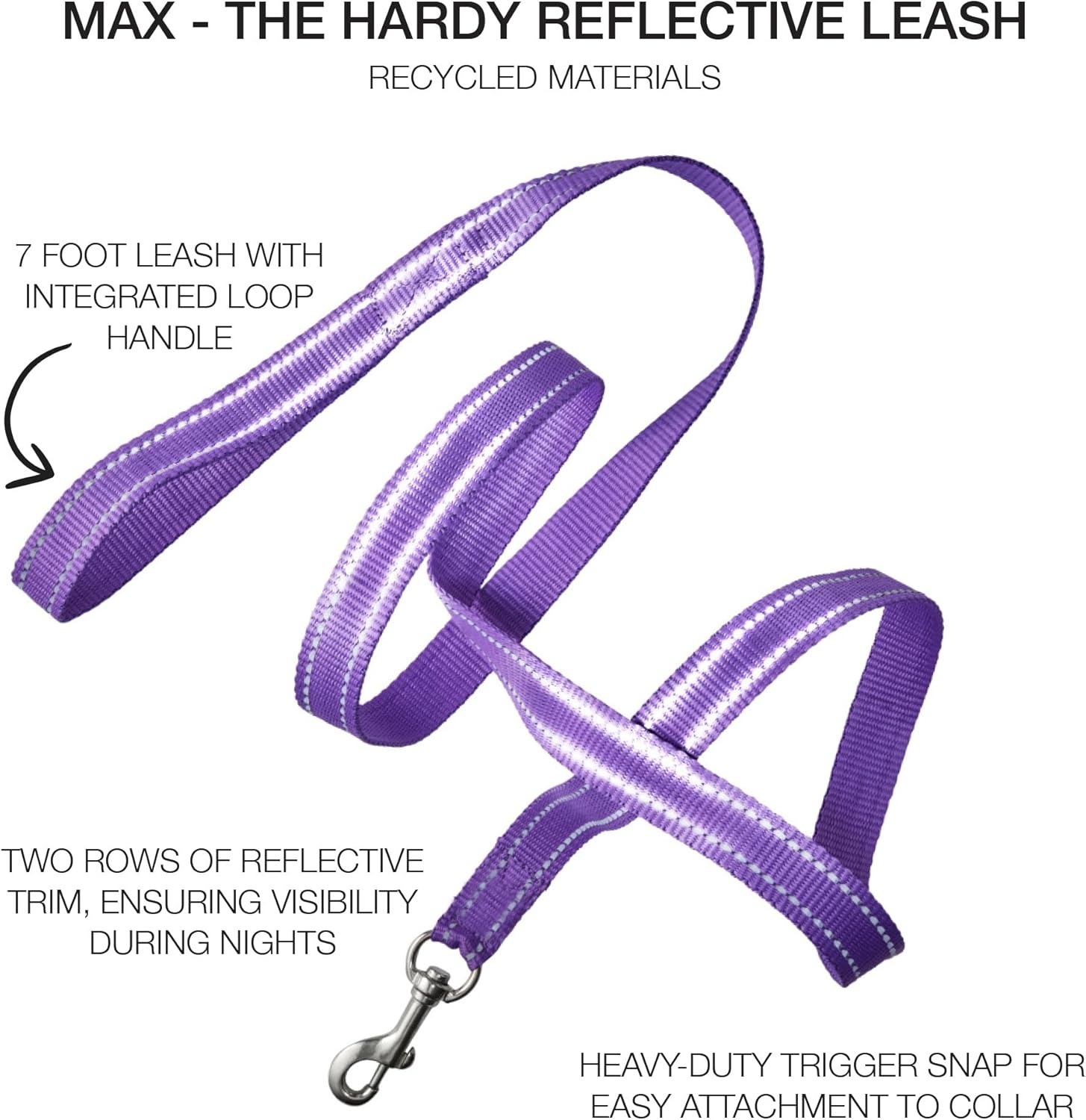 image:imagePet Passion Reflective Durable Dog Leash 7 Ft for All Pet Breeds Black One SizePurple