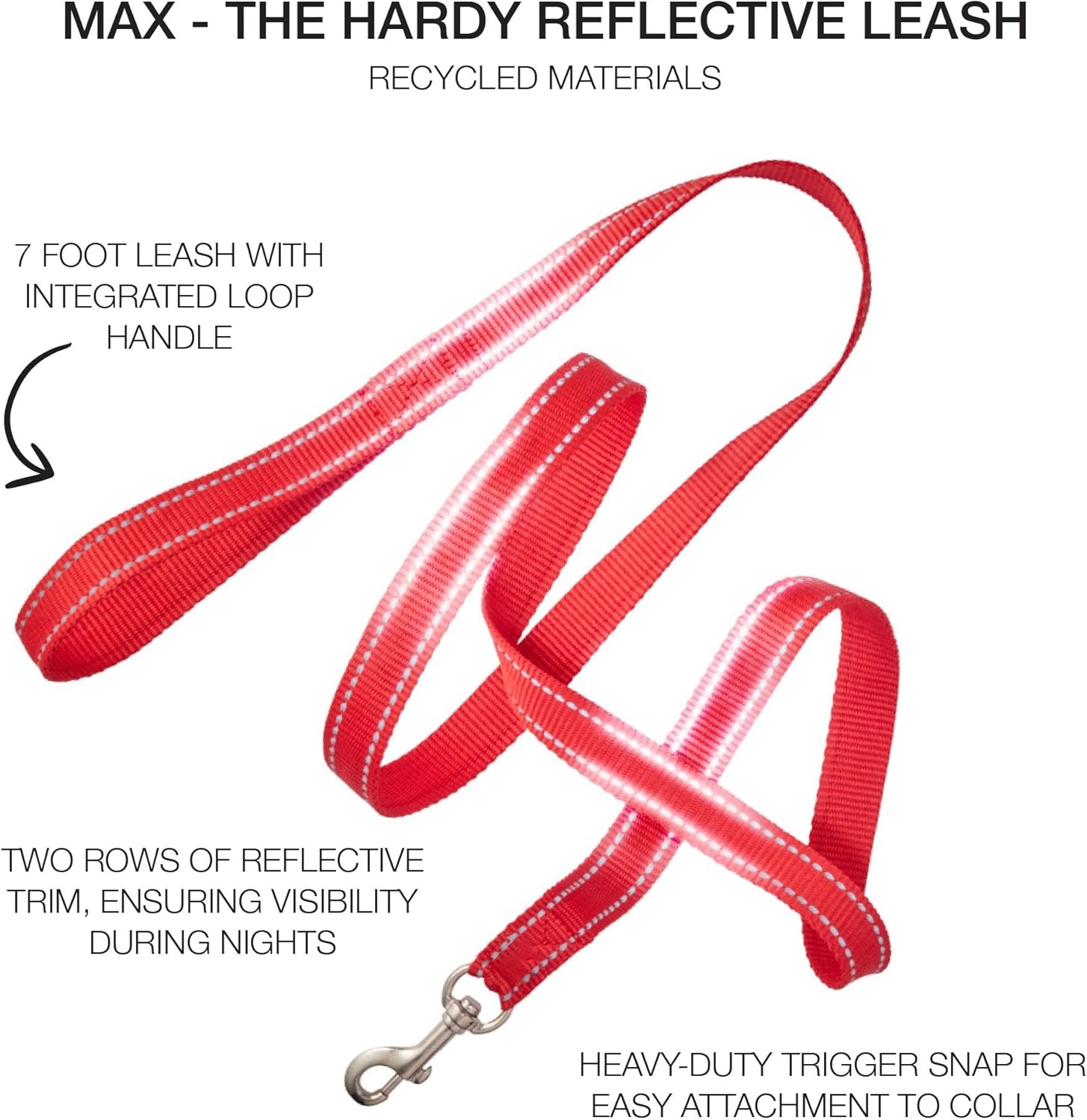 image:imagePet Passion Reflective Durable Dog Leash 7 Ft for All Pet Breeds Black One SizeRed
