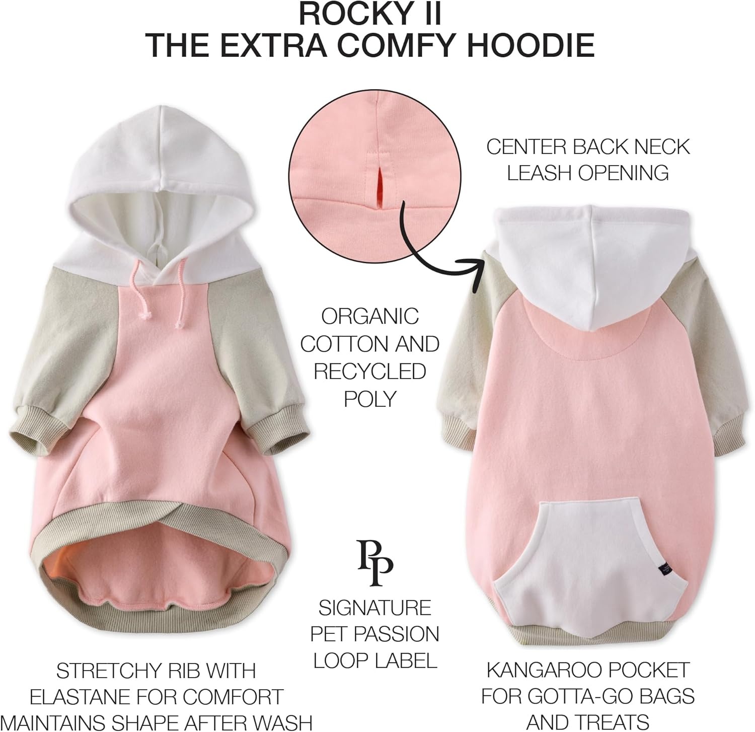 image:imagePet Passion Rocky II The Extra Comfy Hoodie Organic Cotton and Recycled Poly Dog Hoodie Pet Coat Sweater for Small Medium Large Dogs Black Sand Plaid SmallPink Color Block