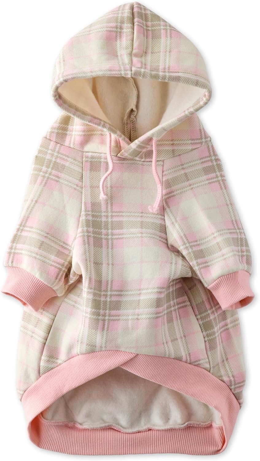 image:imagePet Passion Rocky II The Extra Comfy Hoodie Organic Cotton and Recycled Poly Dog Hoodie Pet Coat Sweater for Small Medium Large Dogs Black Sand Plaid SmallPink Chesterfield Plaid