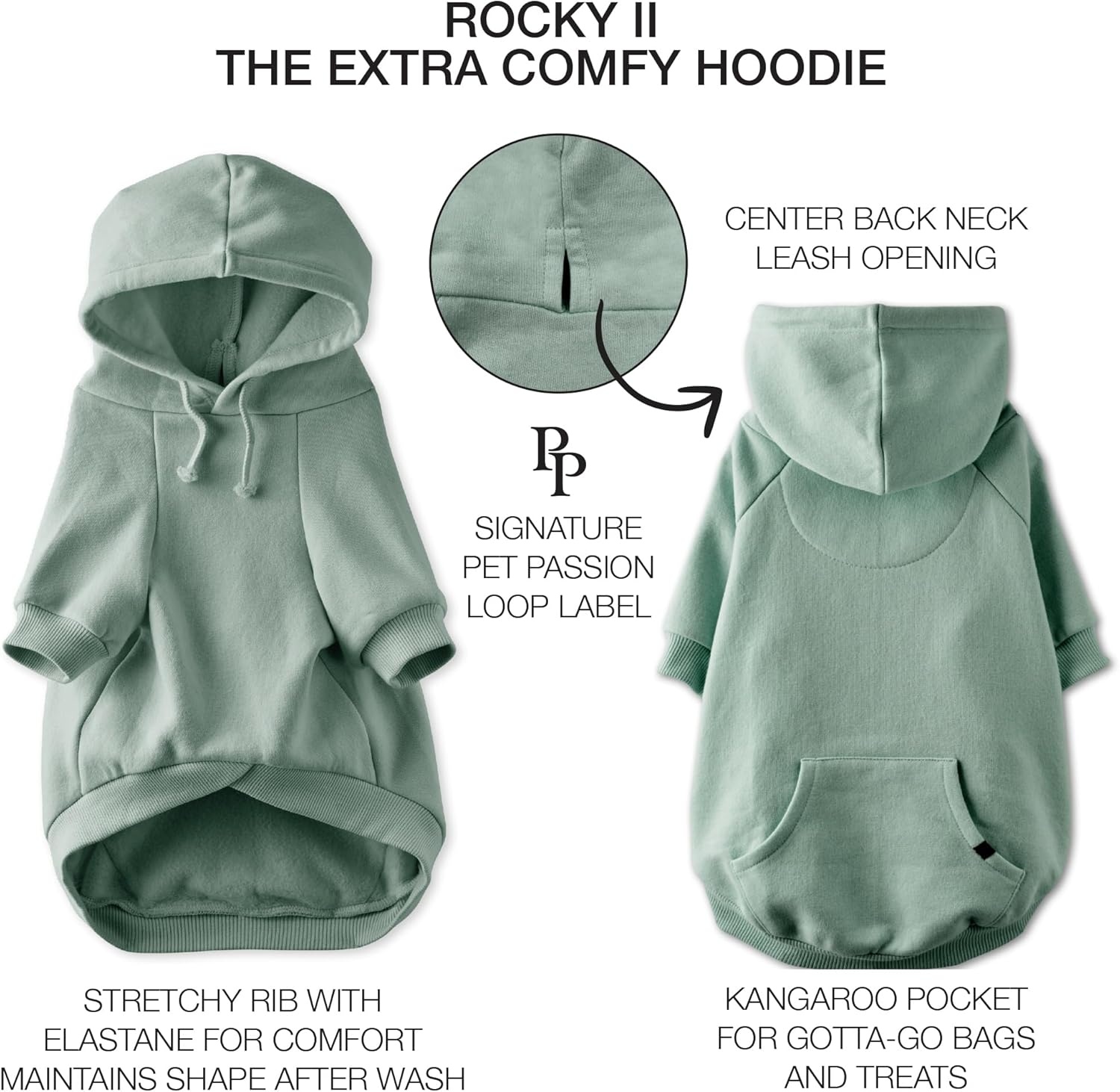 image:imagePet Passion Rocky II The Extra Comfy Hoodie Organic Cotton and Recycled Poly Dog Hoodie Pet Coat Sweater for Small Medium Large Dogs Black Sand Plaid SmallSage