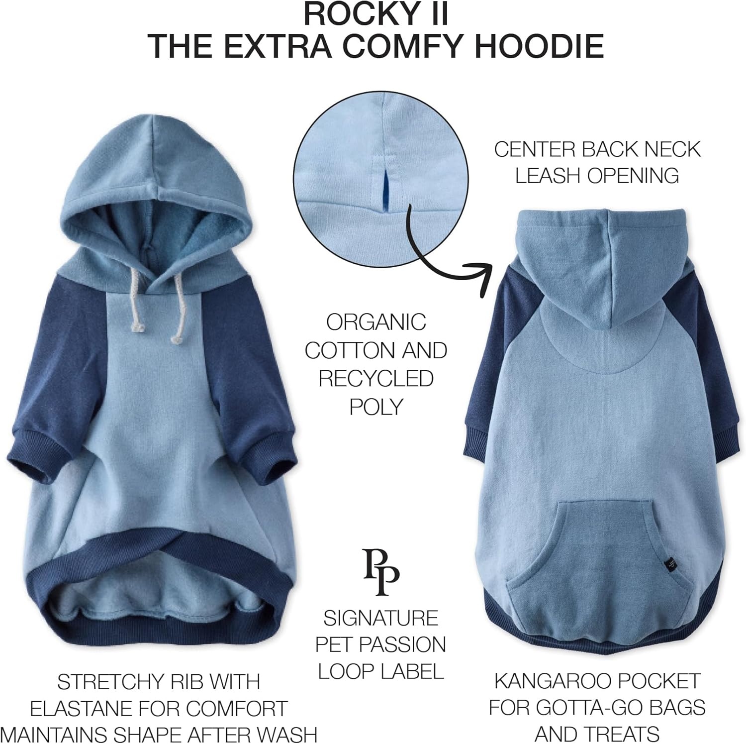 image:imagePet Passion Rocky II The Extra Comfy Hoodie Organic Cotton and Recycled Poly Dog Hoodie Pet Coat Sweater for Small Medium Large Dogs Black Sand Plaid SmallNavy Color Block